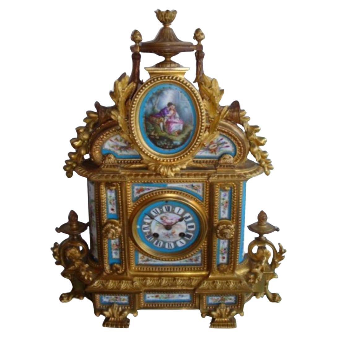 19th Century Bronze Ormolu Mounted Sevres Mantel Japy Freres Clock For Sale