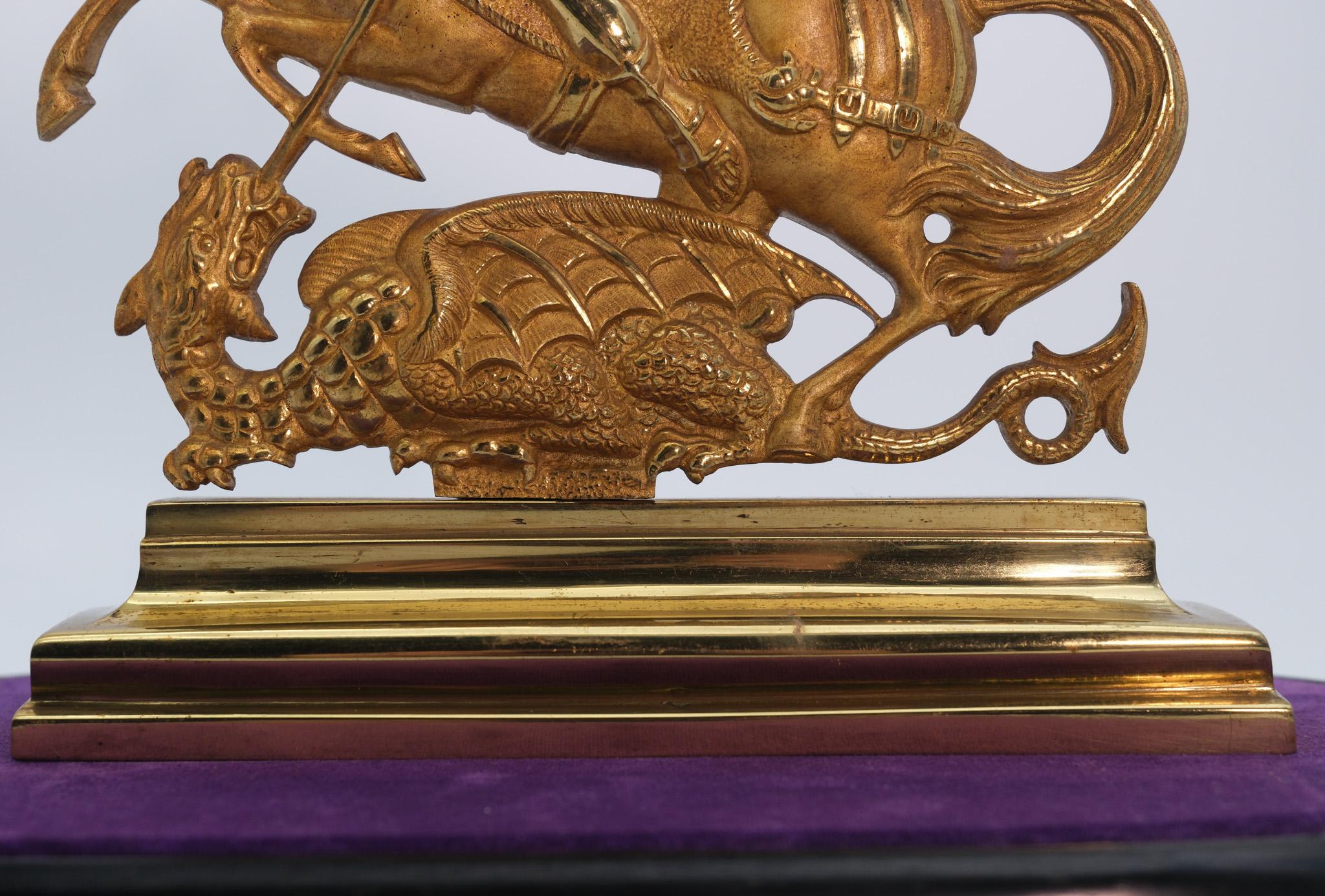 19th Century Bronze & Ormolu Saint George & The Dragon In Domed Glass Cloche For Sale 5