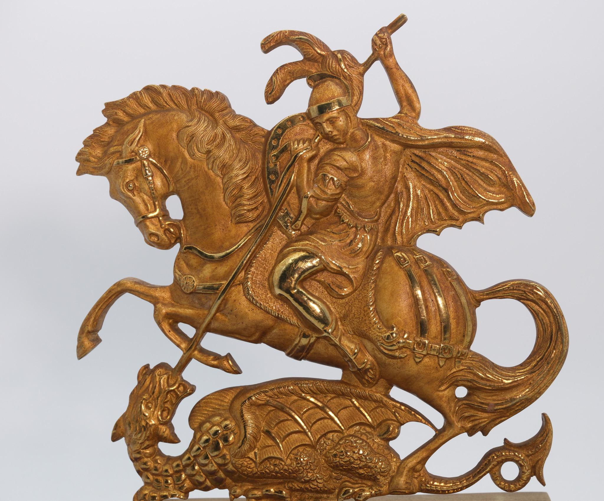 19th Century Bronze & Ormolu Saint George & The Dragon In Domed Glass Cloche For Sale 6
