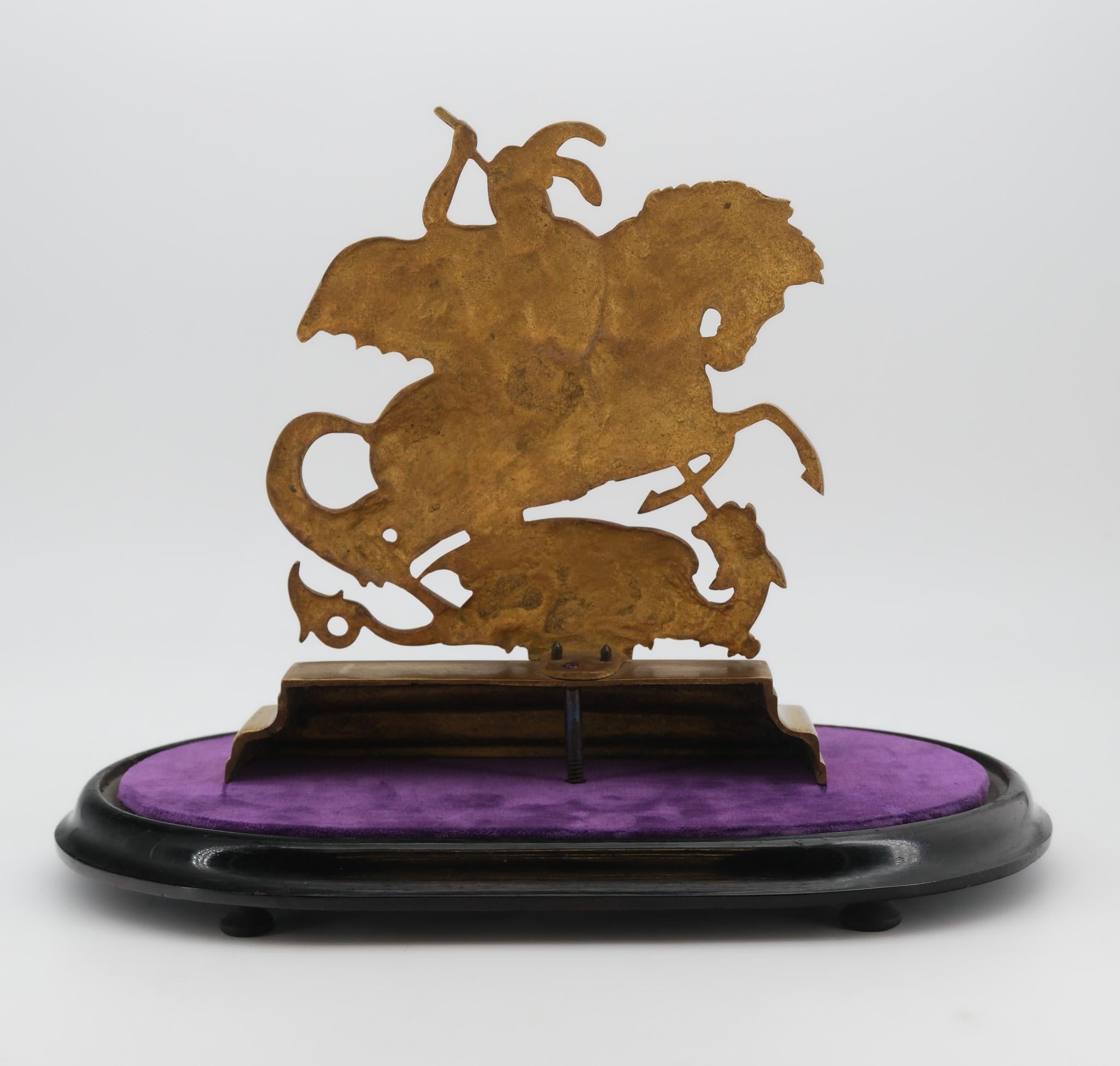 Victorian 19th Century Bronze & Ormolu Saint George & The Dragon In Domed Glass Cloche For Sale