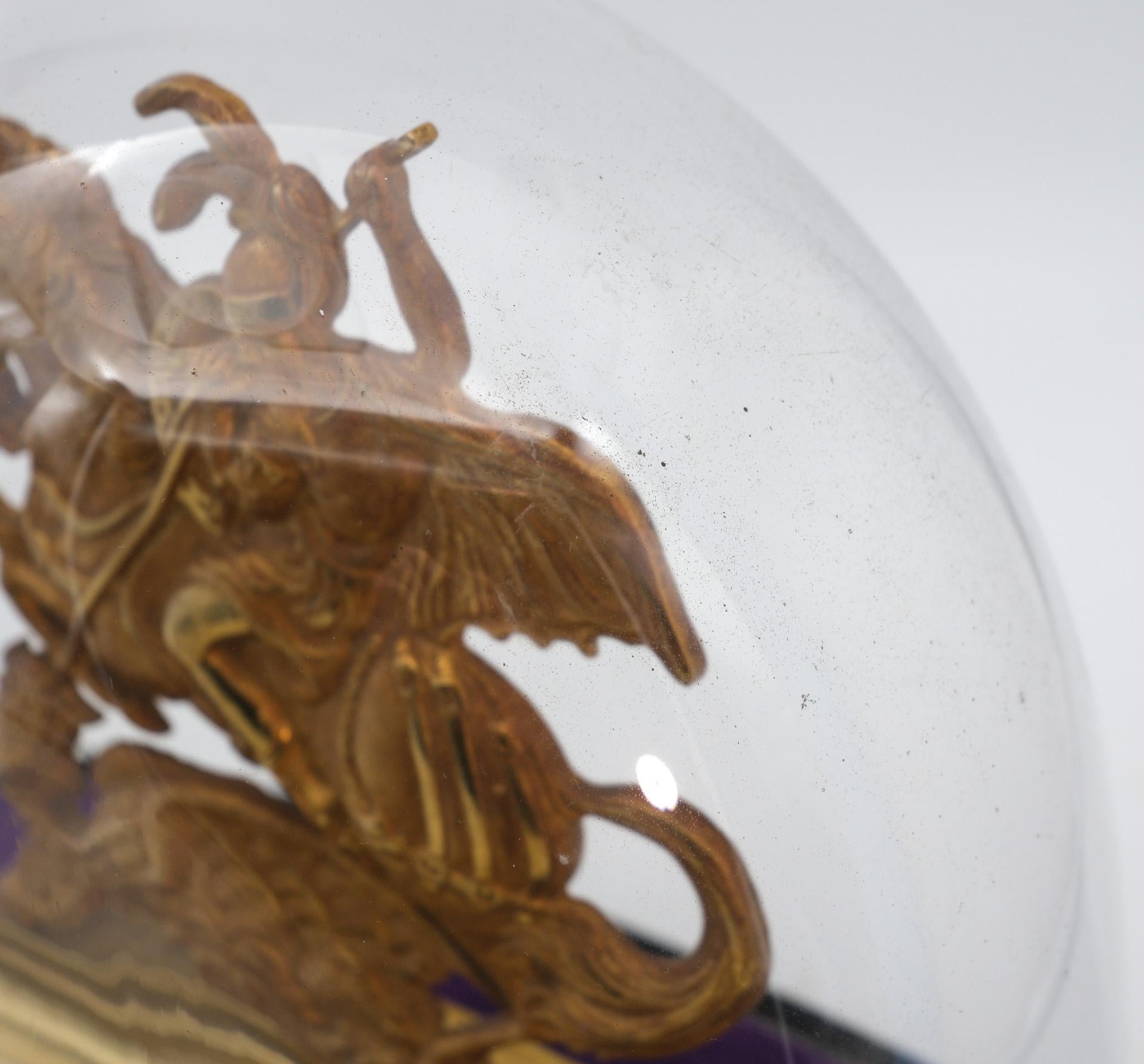 19th Century Bronze & Ormolu Saint George & The Dragon In Domed Glass Cloche For Sale 3