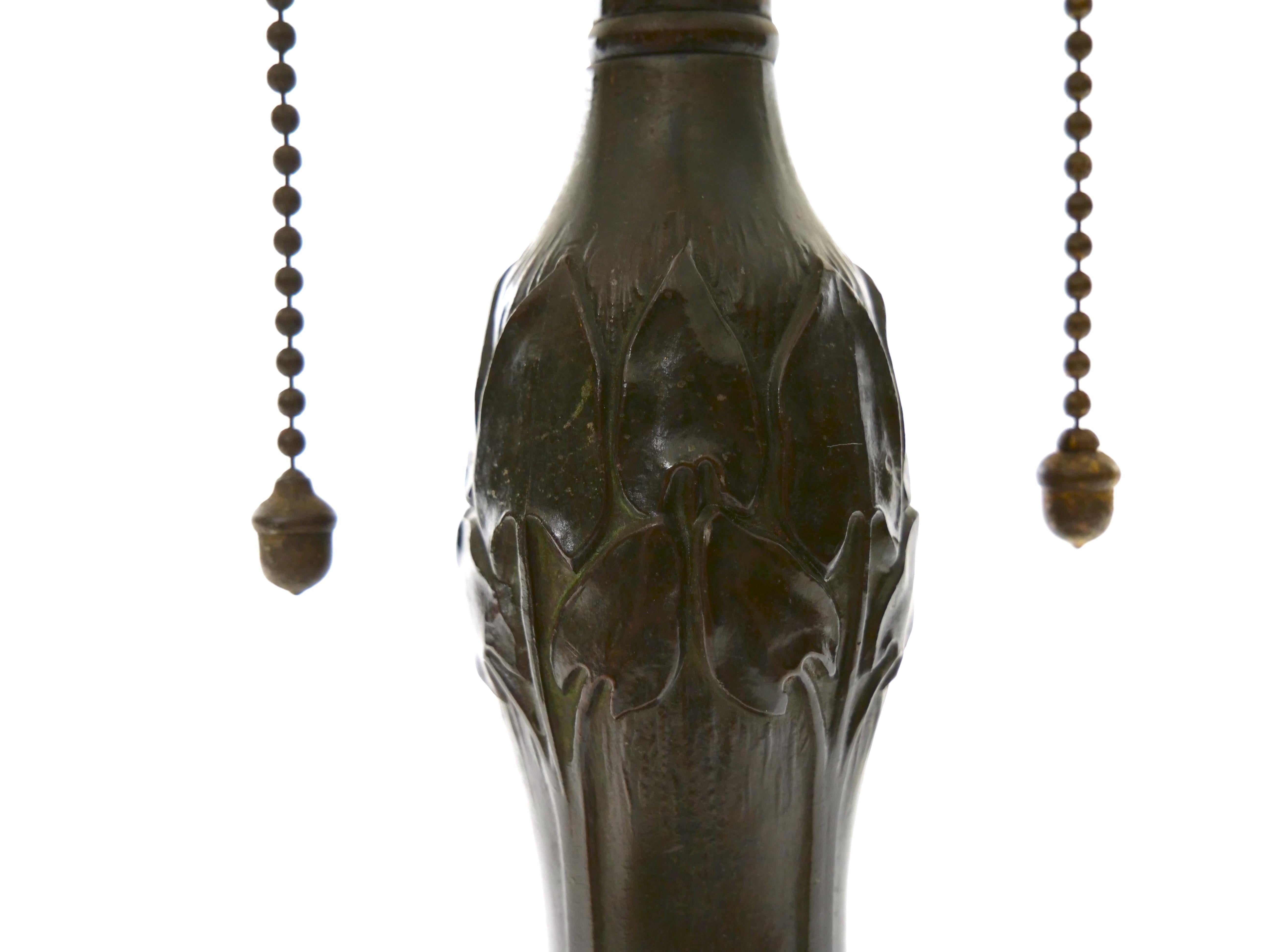 19th Century Bronze / Painted Glass Shade Table Lamp For Sale 5