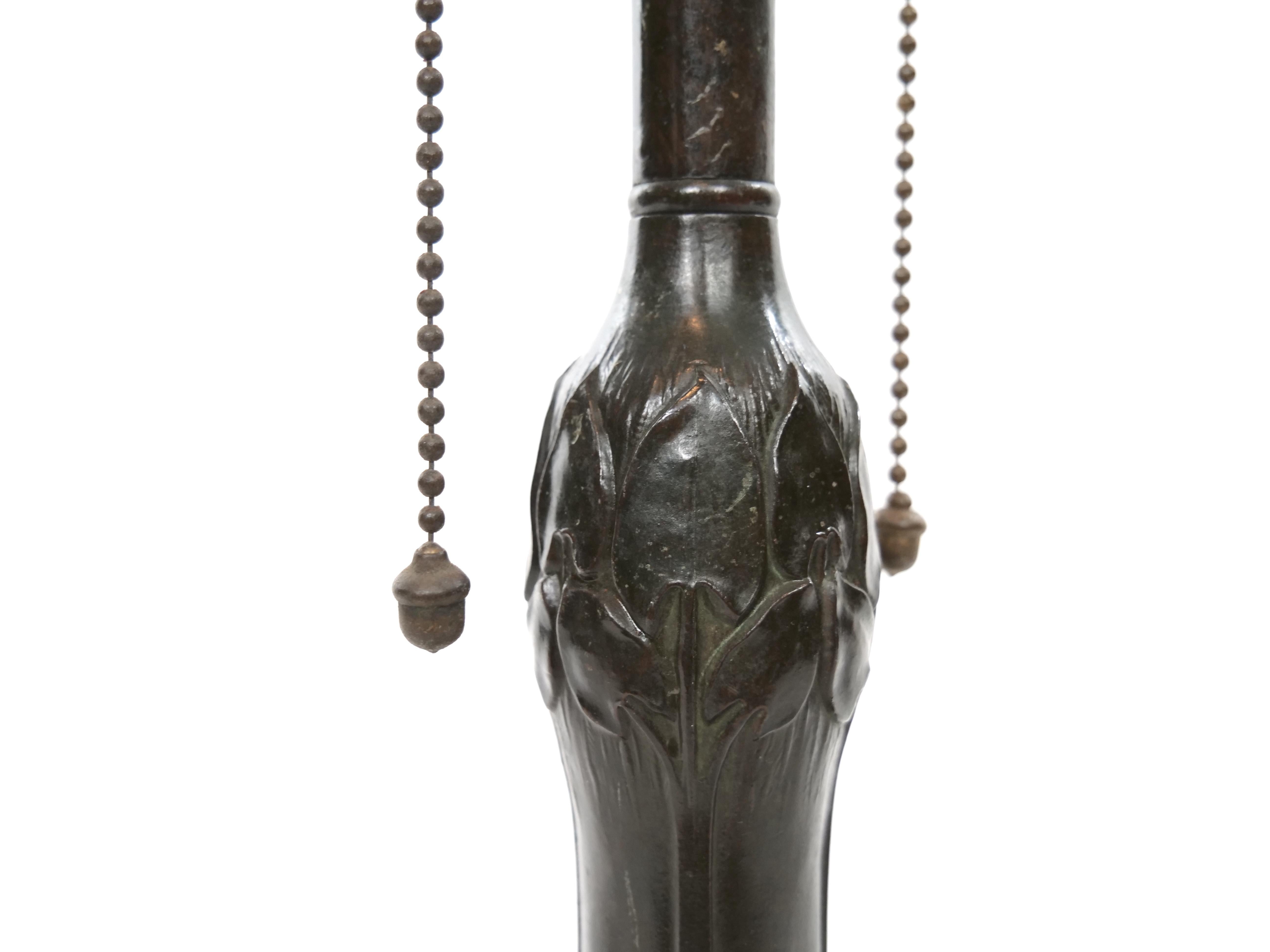 19th Century Bronze / Painted Glass Shade Table Lamp For Sale 8