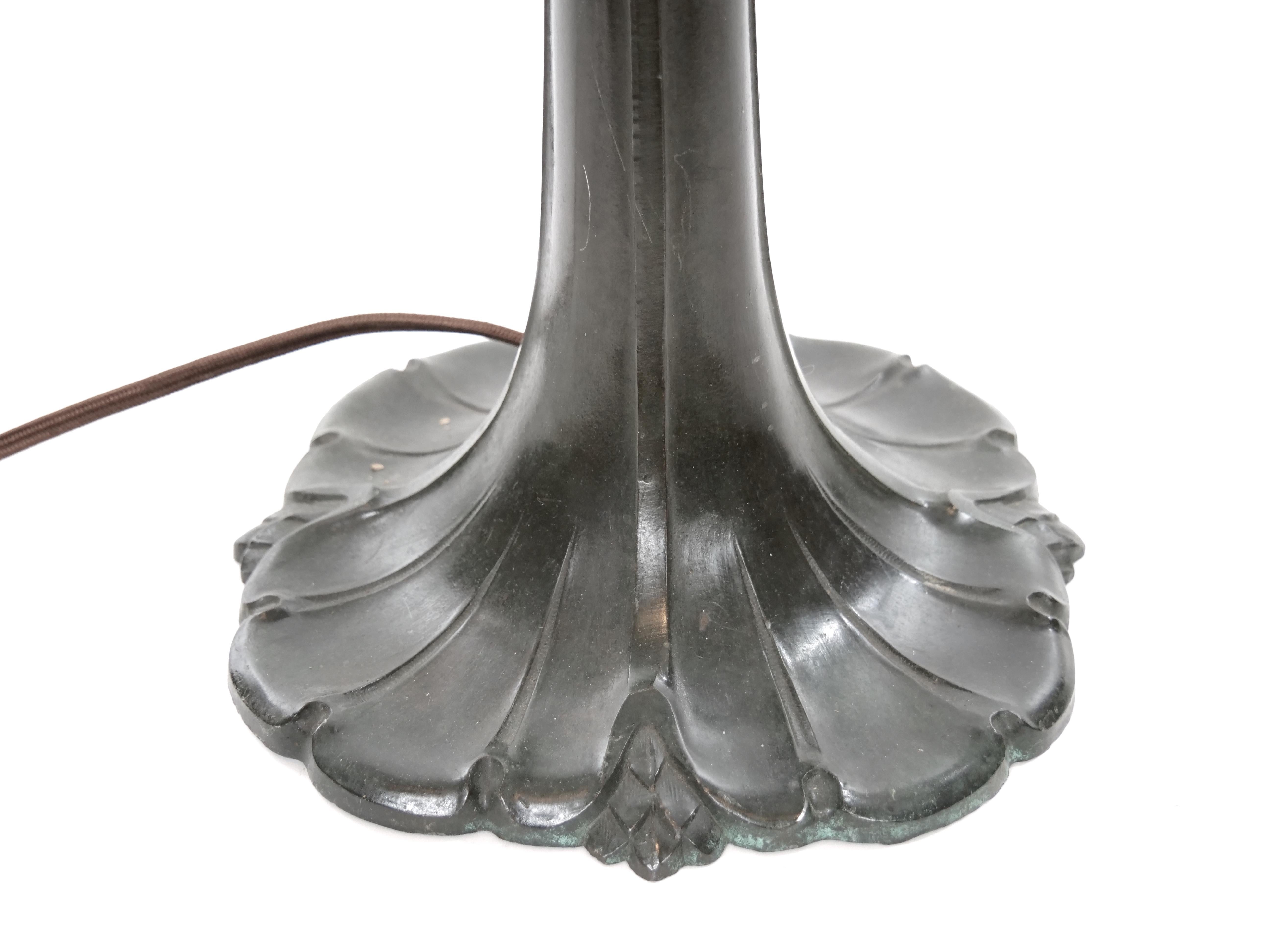 19th Century Bronze / Painted Glass Shade Table Lamp For Sale 9