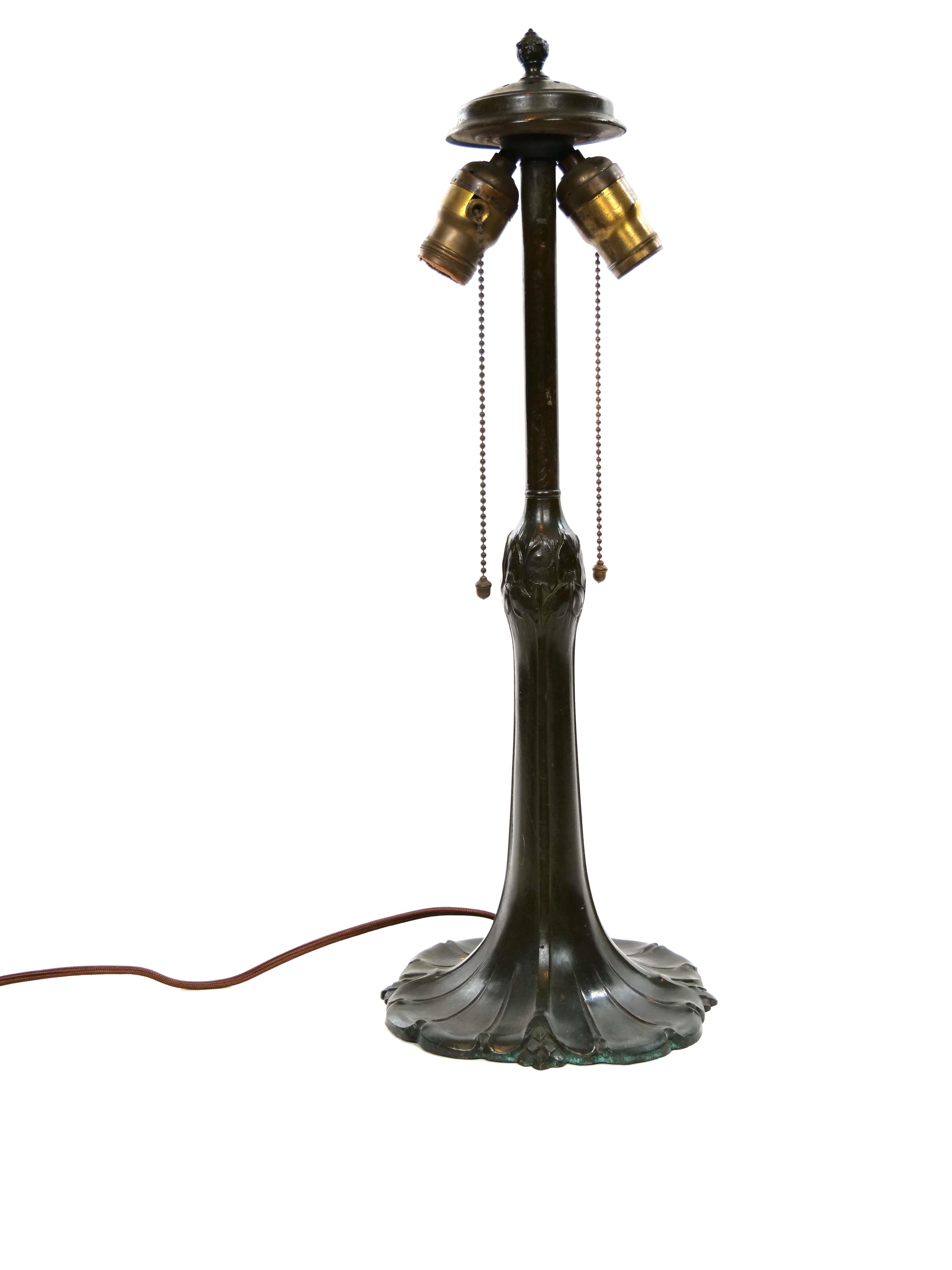 Frosted 19th Century Bronze / Painted Glass Shade Table Lamp For Sale