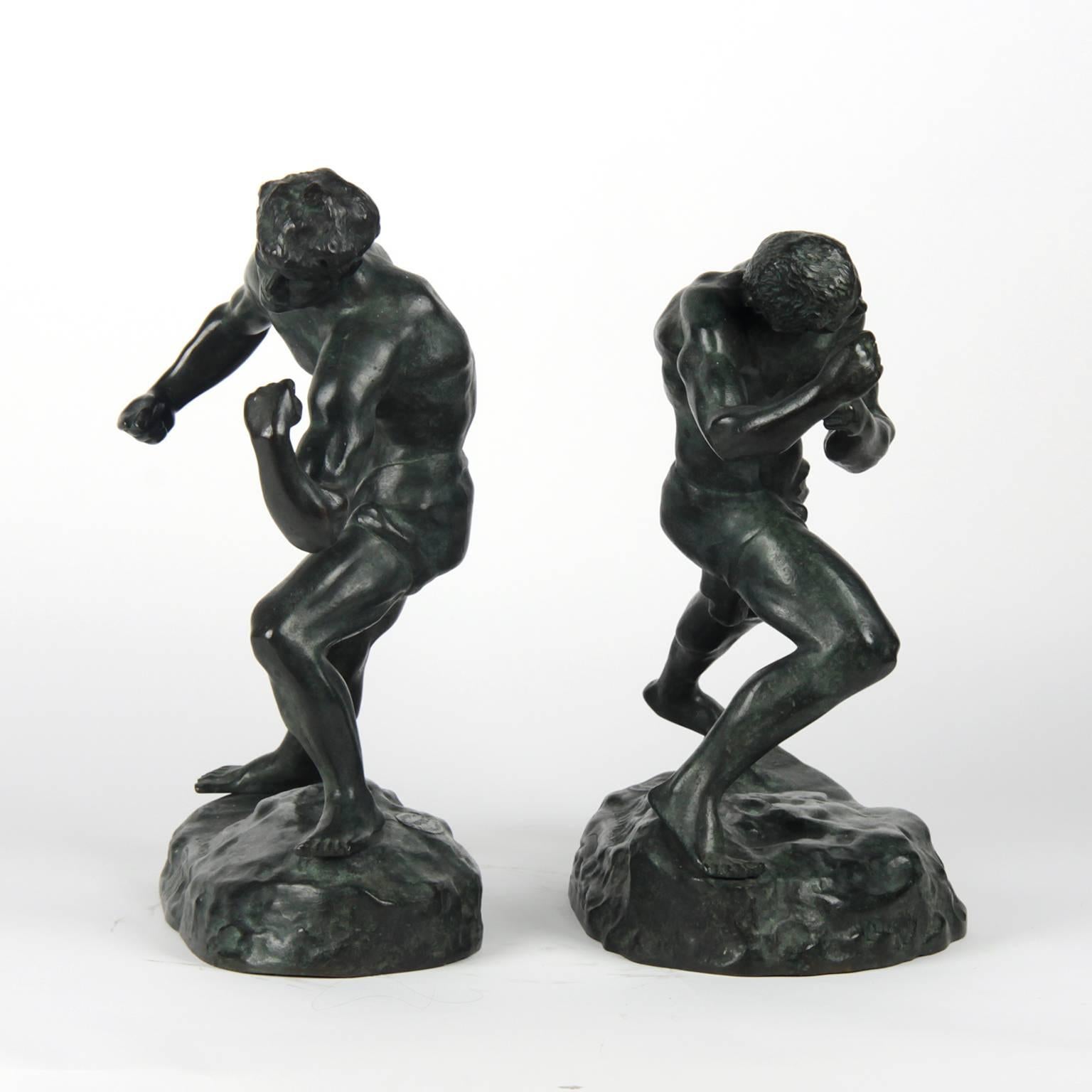 Pair of two boxing figures signed by Jef Lambeaux.
Foundry stamp by Robert de Braz
Jef Lambeaux was born in Antwerp (Belgium) and died in Bruxelles 1908.
The 