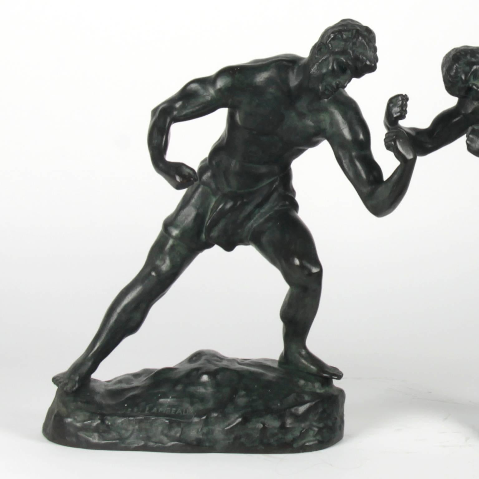19th Century Bronze Pair of Two Boxing Figures, Signed by Jef Lambeaux 3
