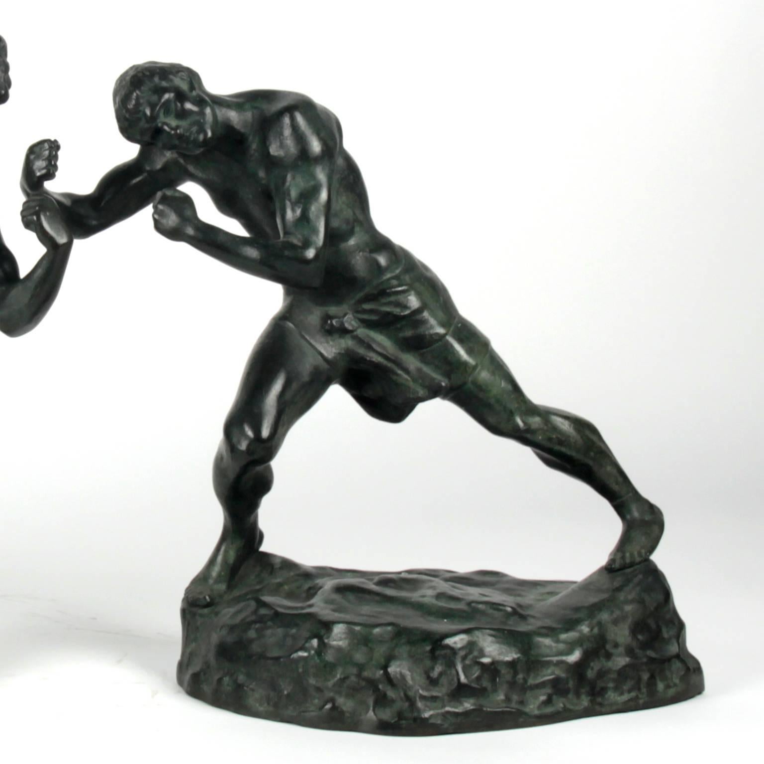 19th Century Bronze Pair of Two Boxing Figures, Signed by Jef Lambeaux 4