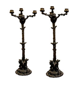 19th Century Bronze pair of candlesticks with bears of Christophe Fratin