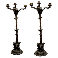19th Century Bronze pair of candlesticks with bears, style of Christophe Fratin