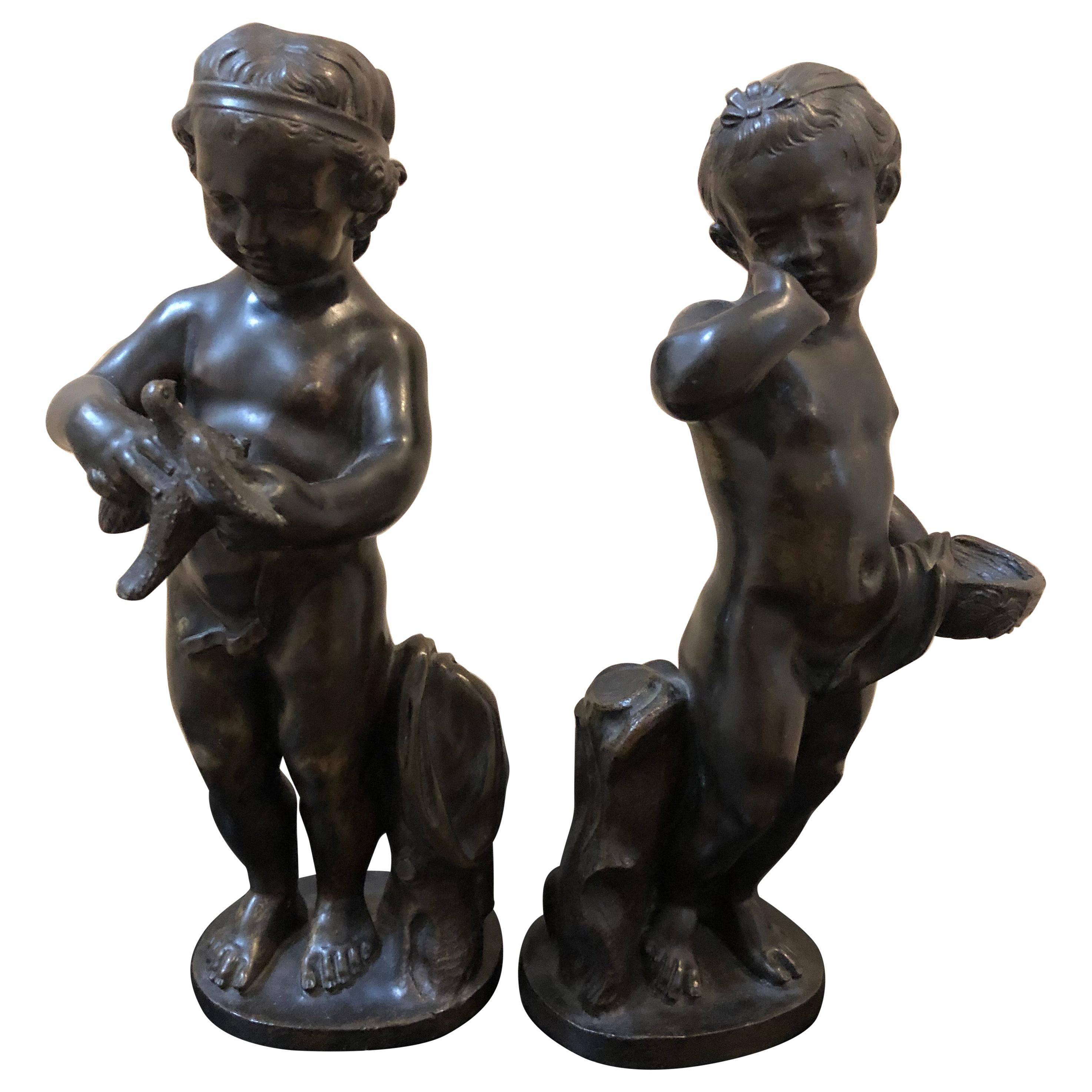 Paire de putti en bronze du 19ème siècle