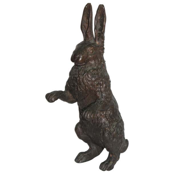 19th Century Bronze Rabbit Sculpture Brass Basket Full of Fruit at 1stDibs