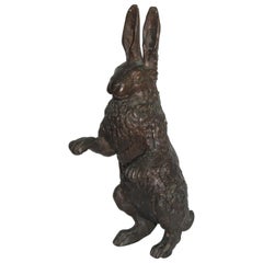 Antique 19th Century Bronze Rabbit Sculpture Brass Basket Full of Fruit