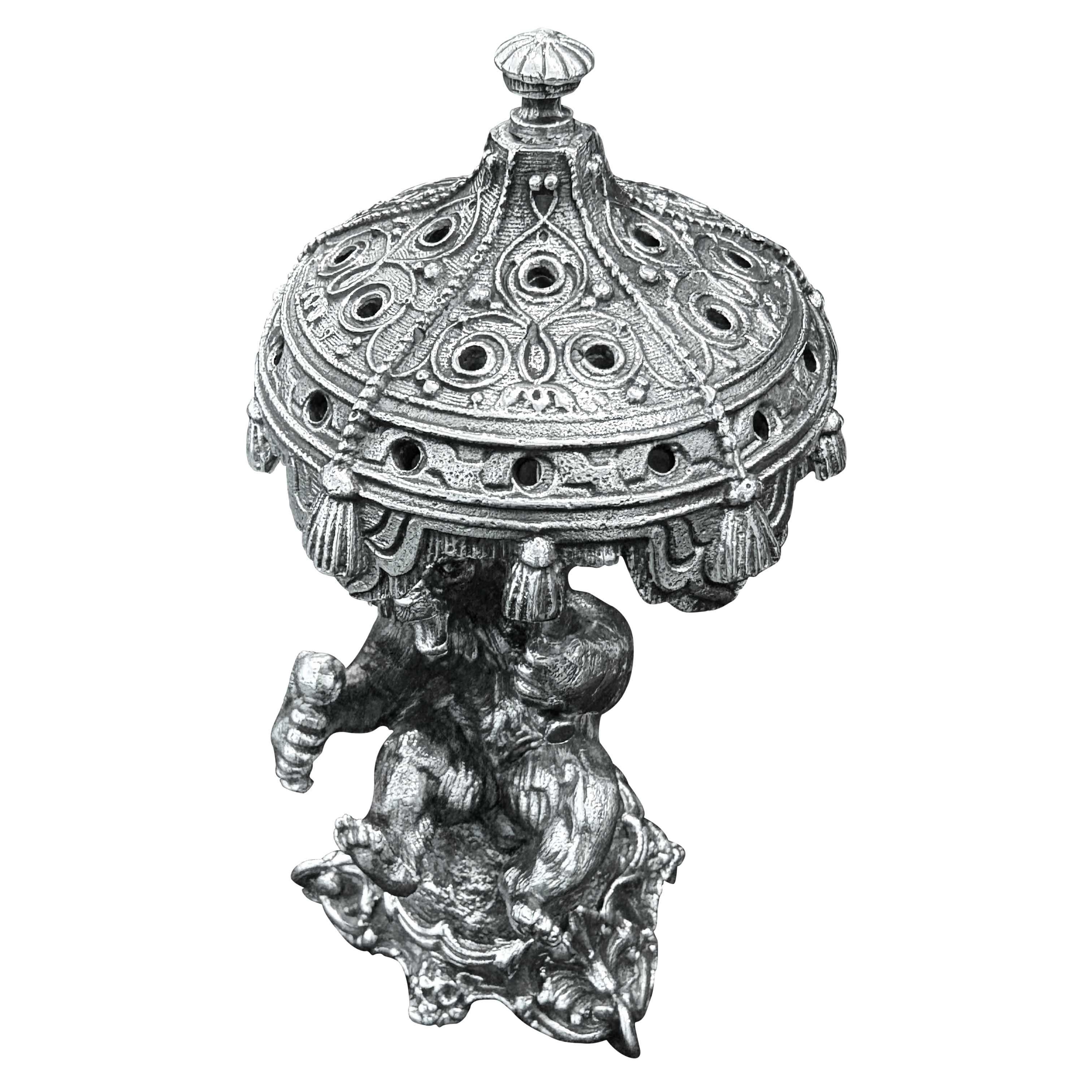 Burnished 19th century silvered bronze sculpture, Bear with an umbrella, signed Fratin