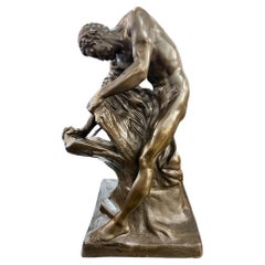 19th Century Bronze Sculpture depicting Milo of Croton, inspired by Edme Dumont