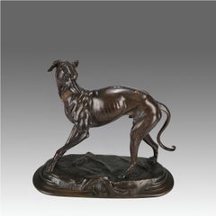 Bronzeskulptur aus dem 19. Jahrhundert mit dem Titel „Greyhound & Fly“ von Alfred Barye