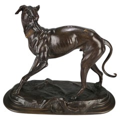 Bronzeskulptur aus dem 19. Jahrhundert mit dem Titel „Greyhound & Fly“ von Alfred Barye