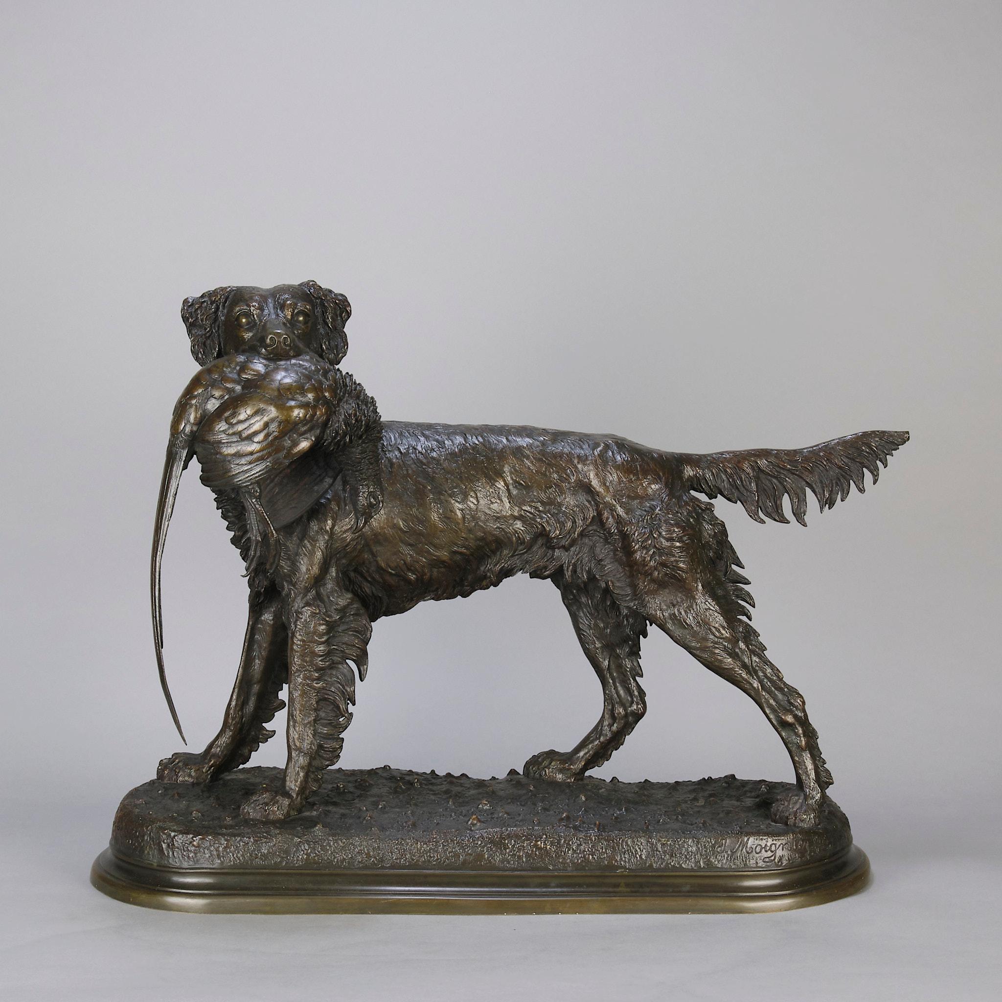 Art nouveau Sculpture en bronze du 19e siècle intitulée « Setter and Game Bird » de Jules Moigniez en vente