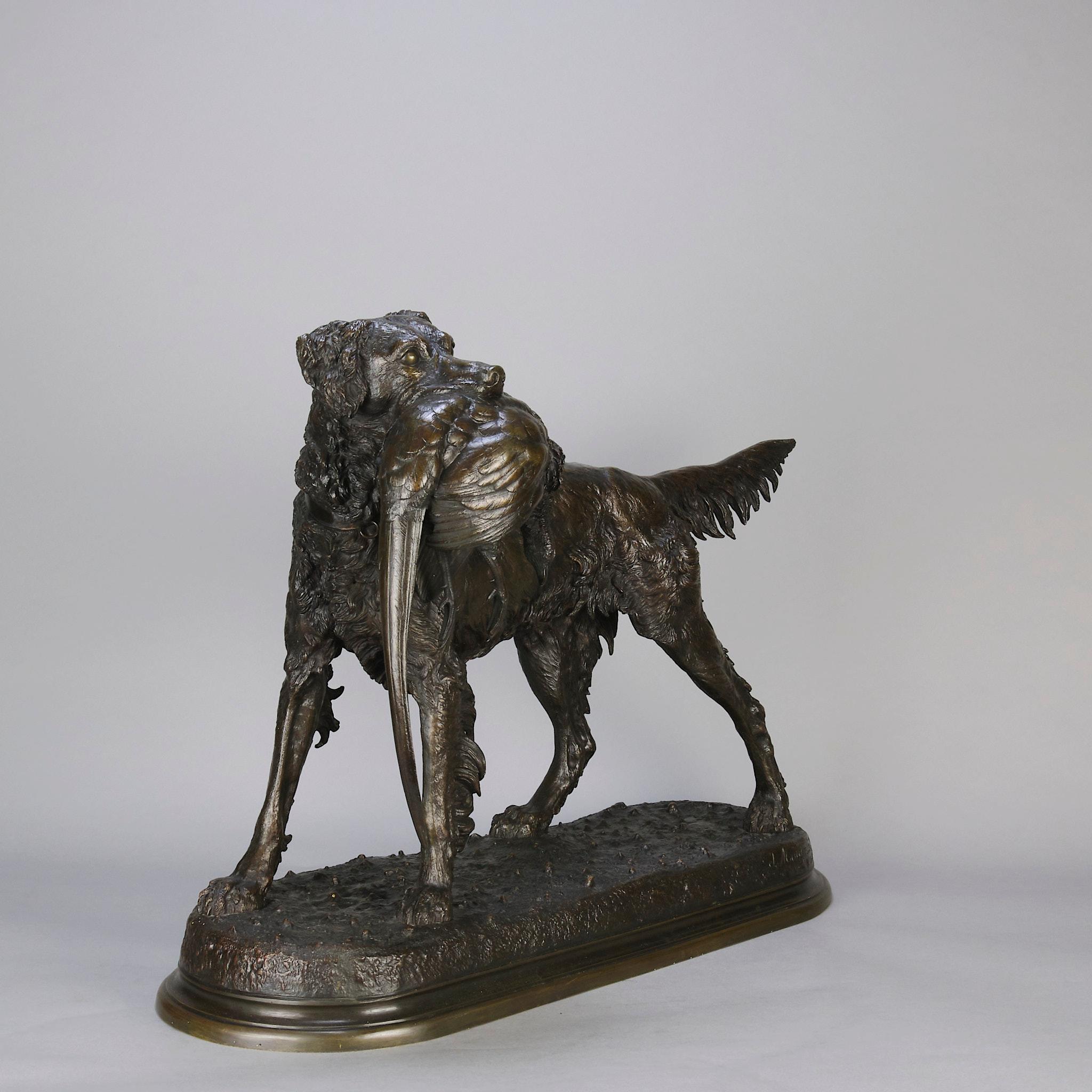 Français Sculpture en bronze du 19e siècle intitulée « Setter and Game Bird » de Jules Moigniez en vente