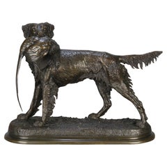 Bronzeskulptur aus dem 19. Jahrhundert mit dem Titel „Setter und Spielvogel“ von Jules Moigniez