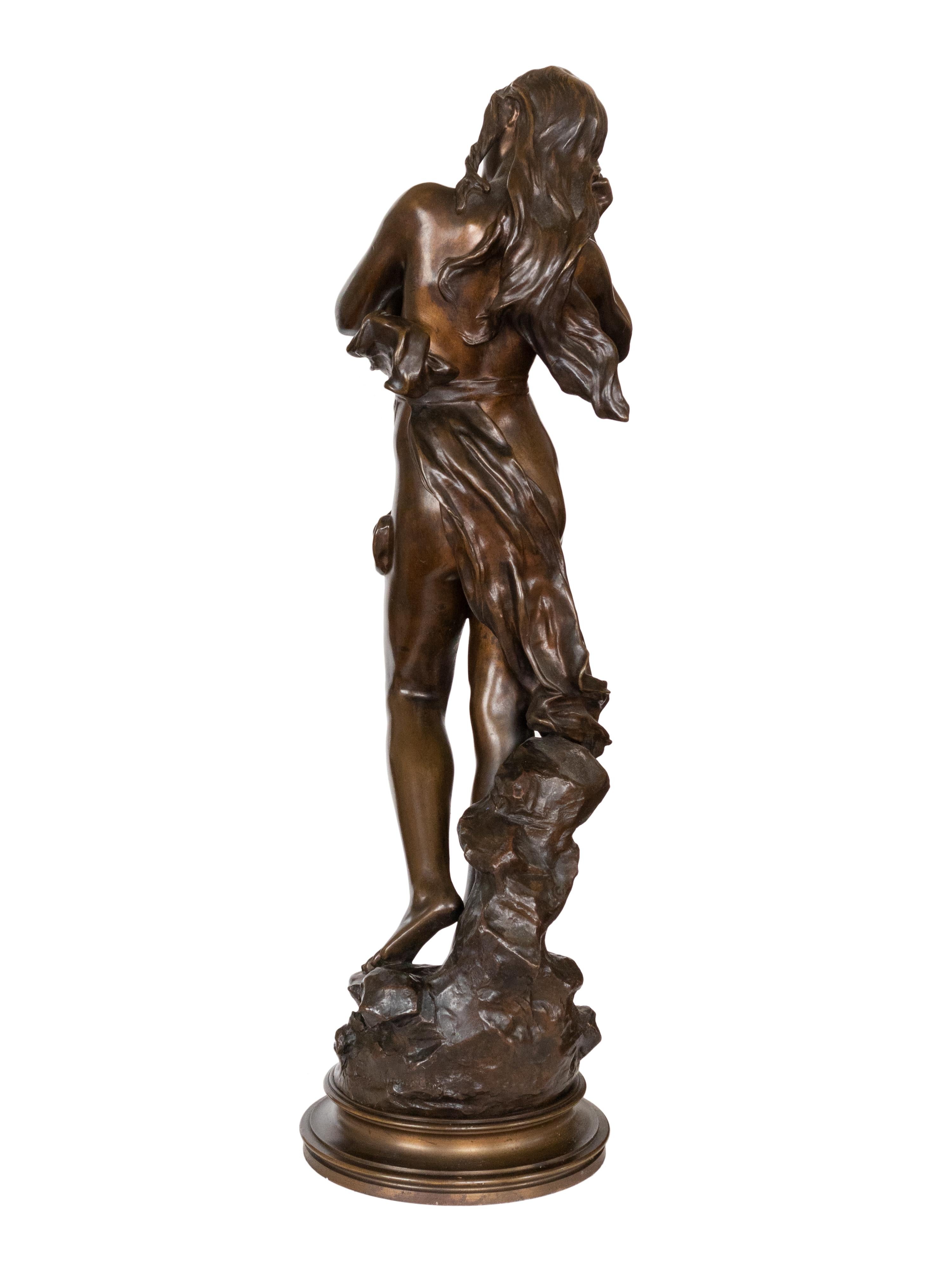 Belle Époque 19th Century Bronze Sculpture Eurydice by Eugène Marioton Woman For Sale