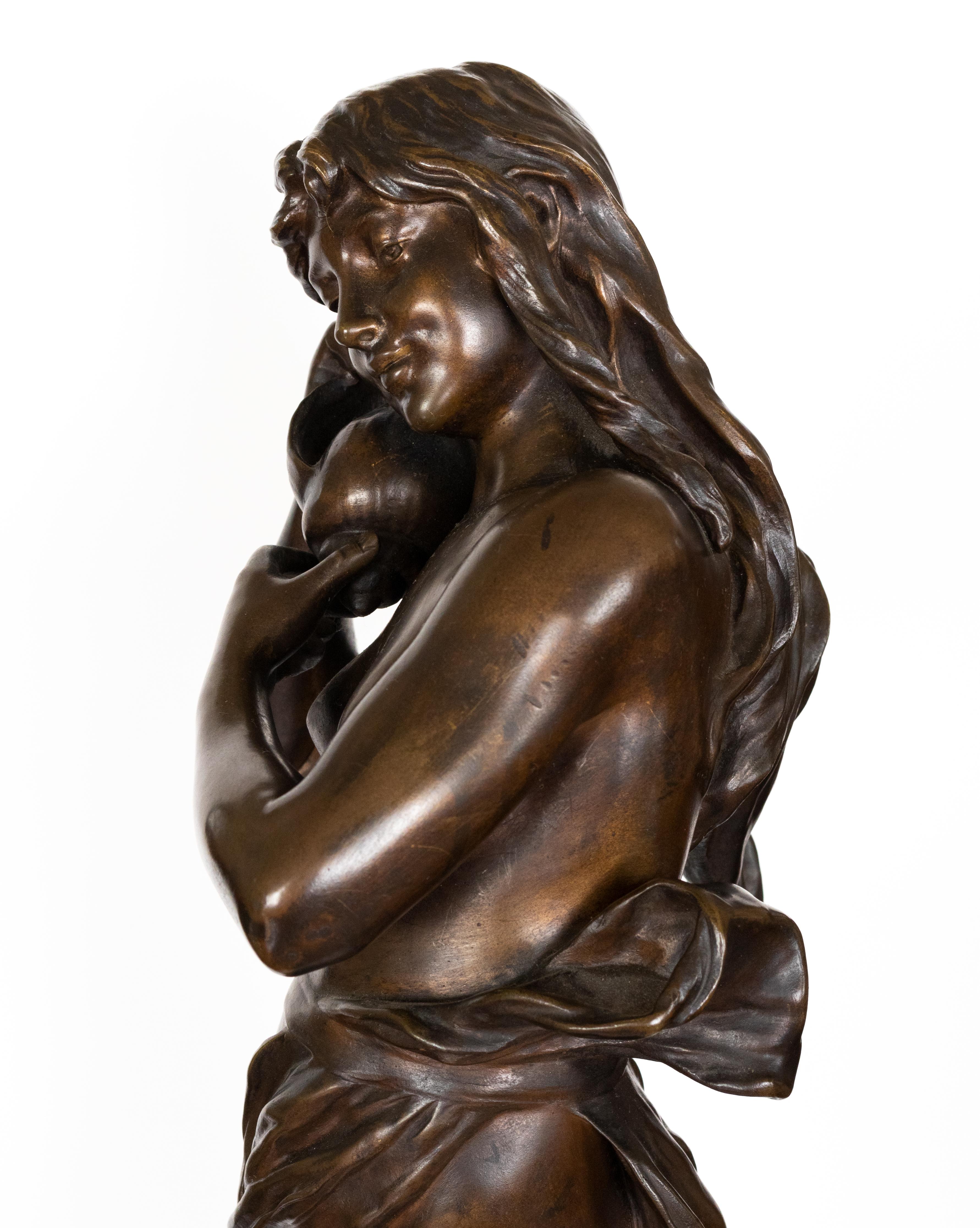 French 19th Century Bronze Sculpture Eurydice by Eugène Marioton Woman For Sale