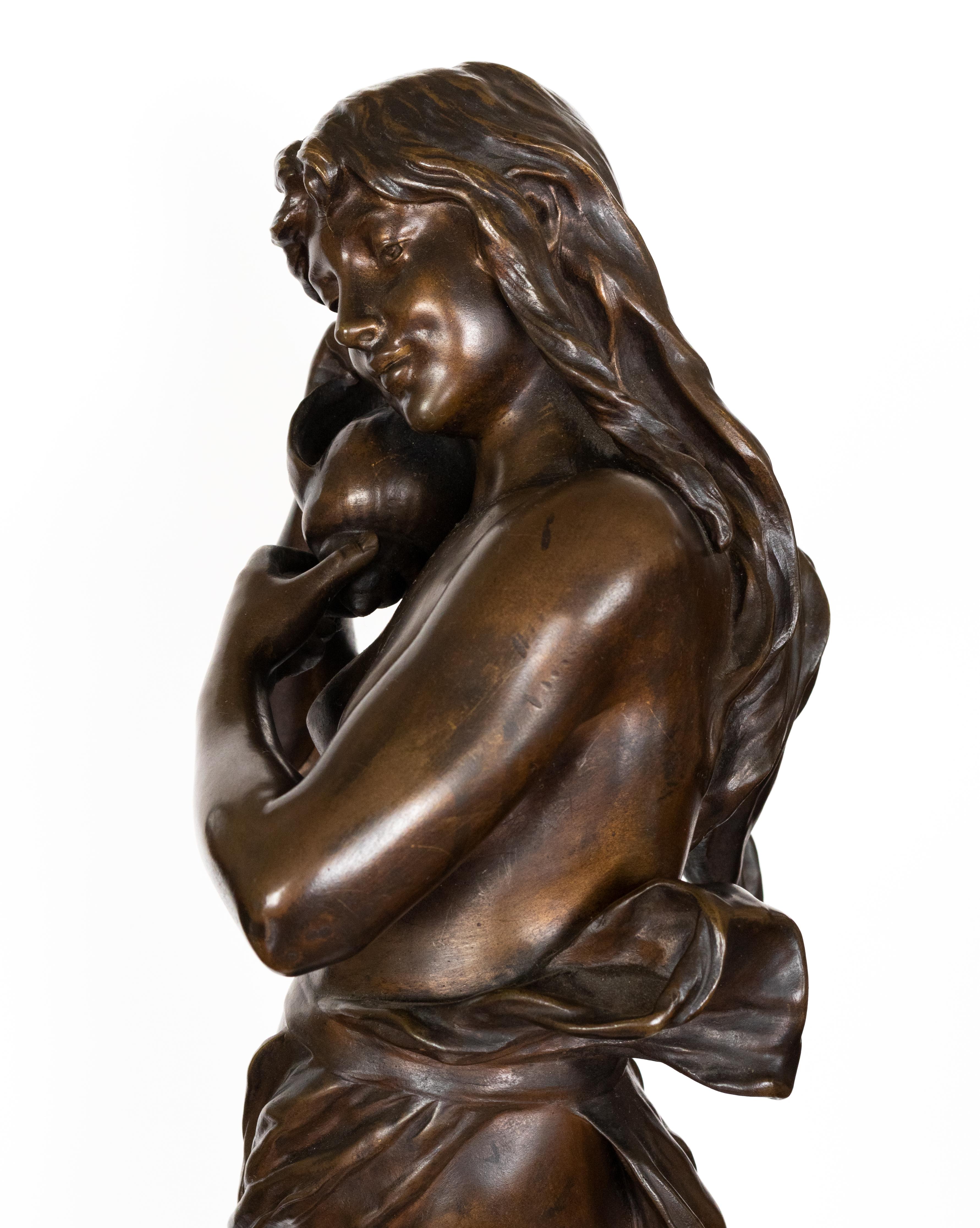 Escultura de bronce del siglo XIX Eurídice de Eugène Marioton Mujer Francés en venta