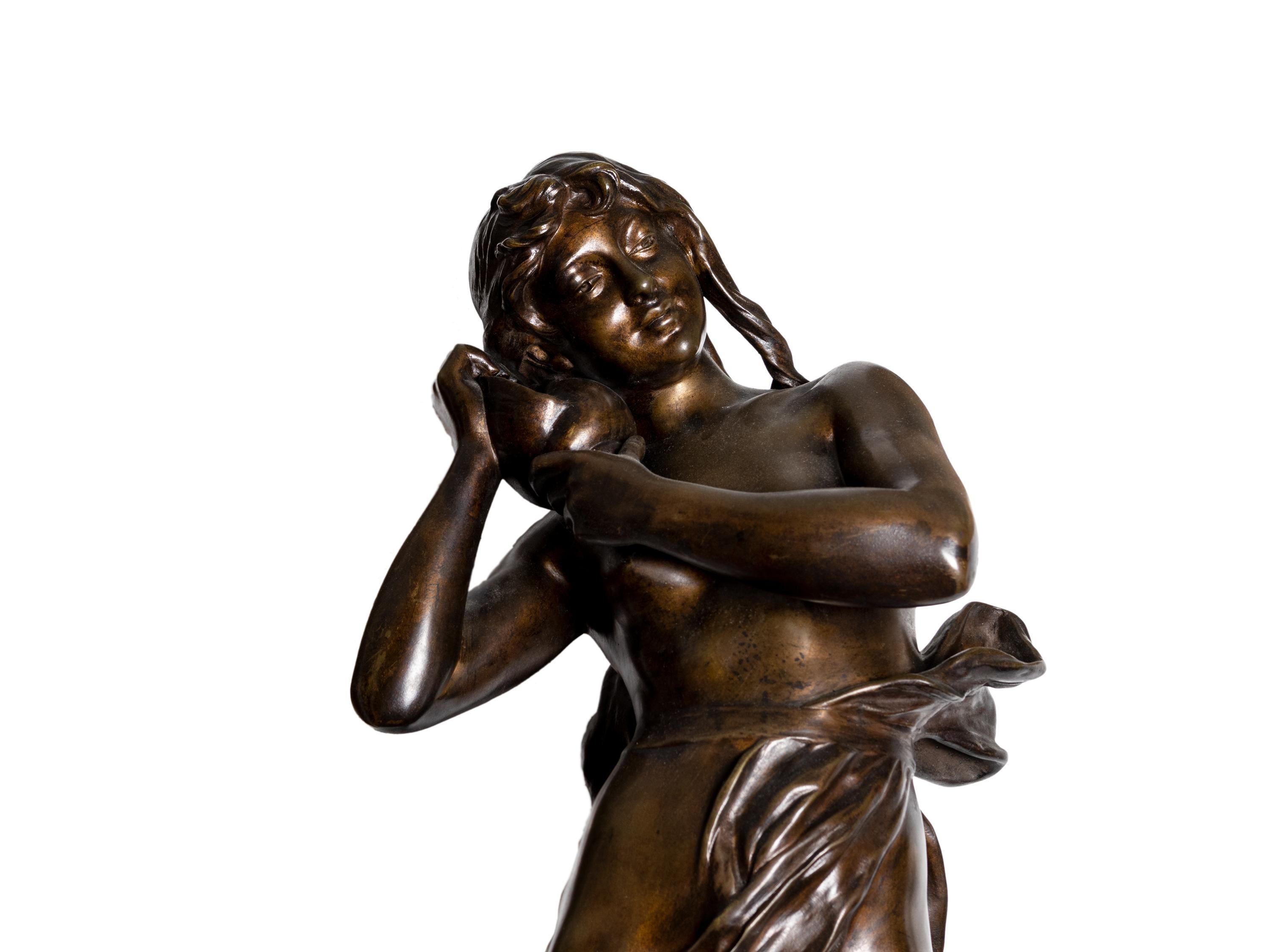 Patinated 19th Century Bronze Sculpture Eurydice by Eugène Marioton Woman For Sale