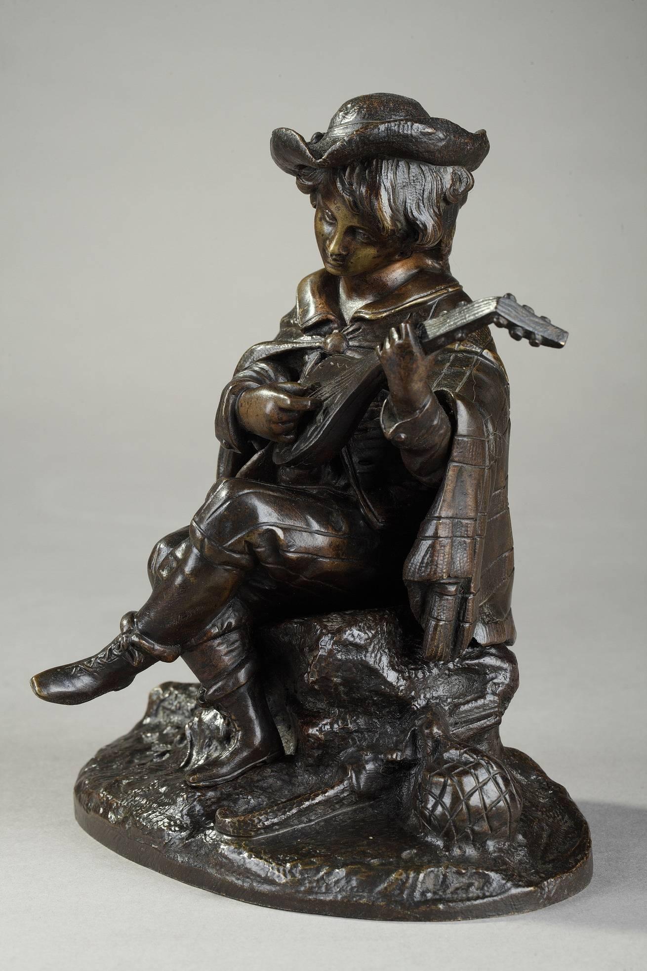 Napoleon III 19th Century Bronze Sculpture Mandolin Player