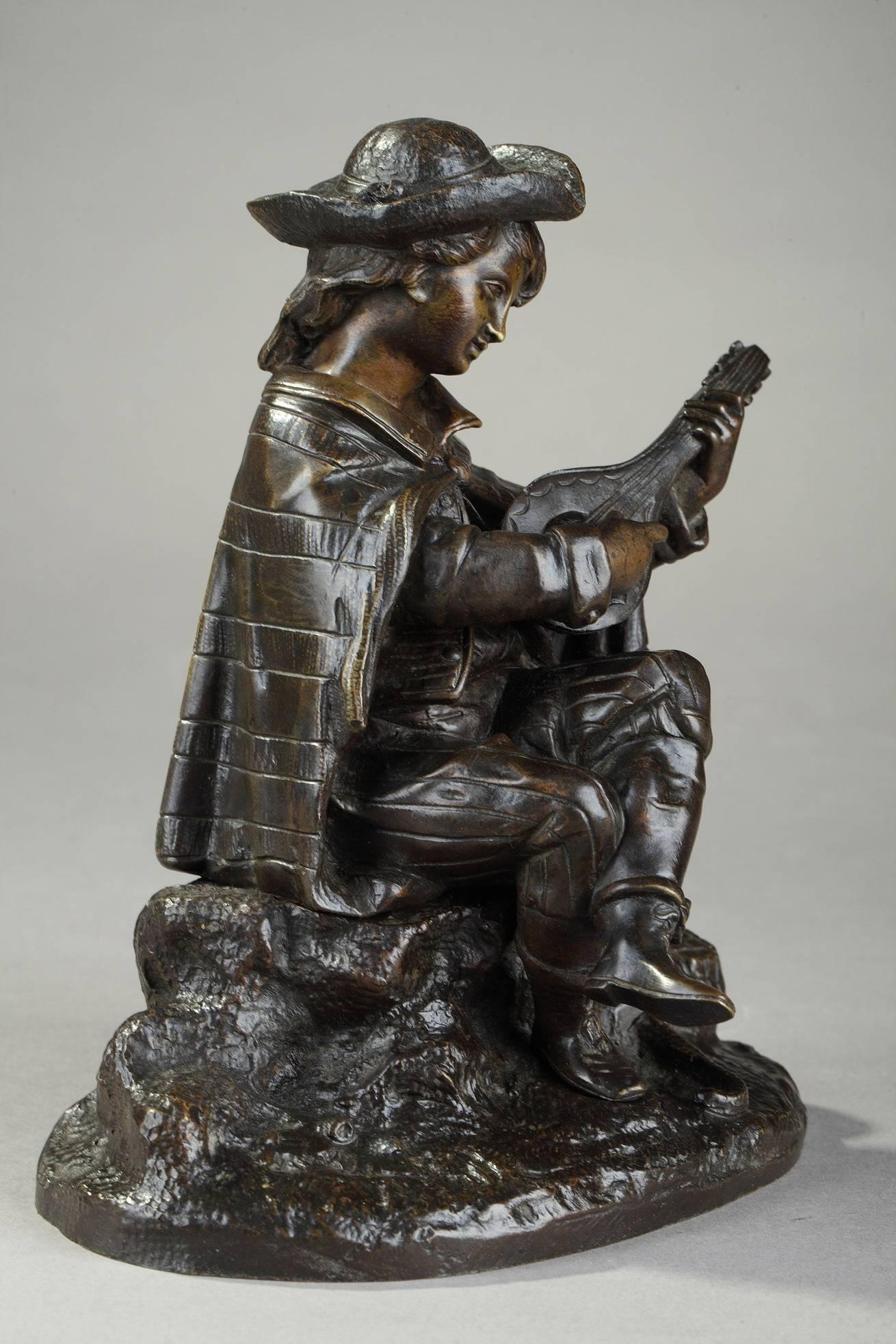 19th Century Bronze Sculpture Mandolin Player In Good Condition In Paris, FR