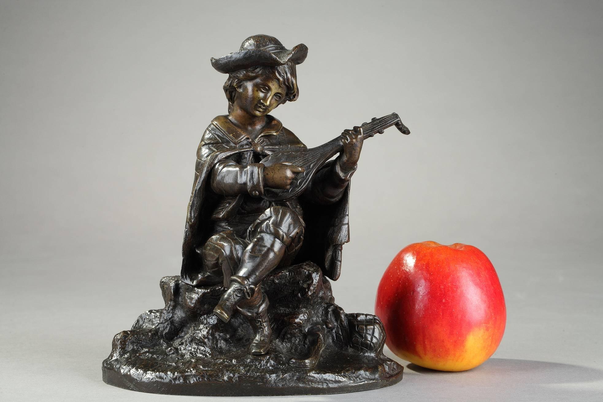 19th Century Bronze Sculpture Mandolin Player 1