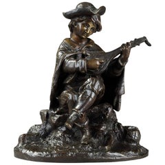 19th Century Bronze Sculpture Mandolin Player