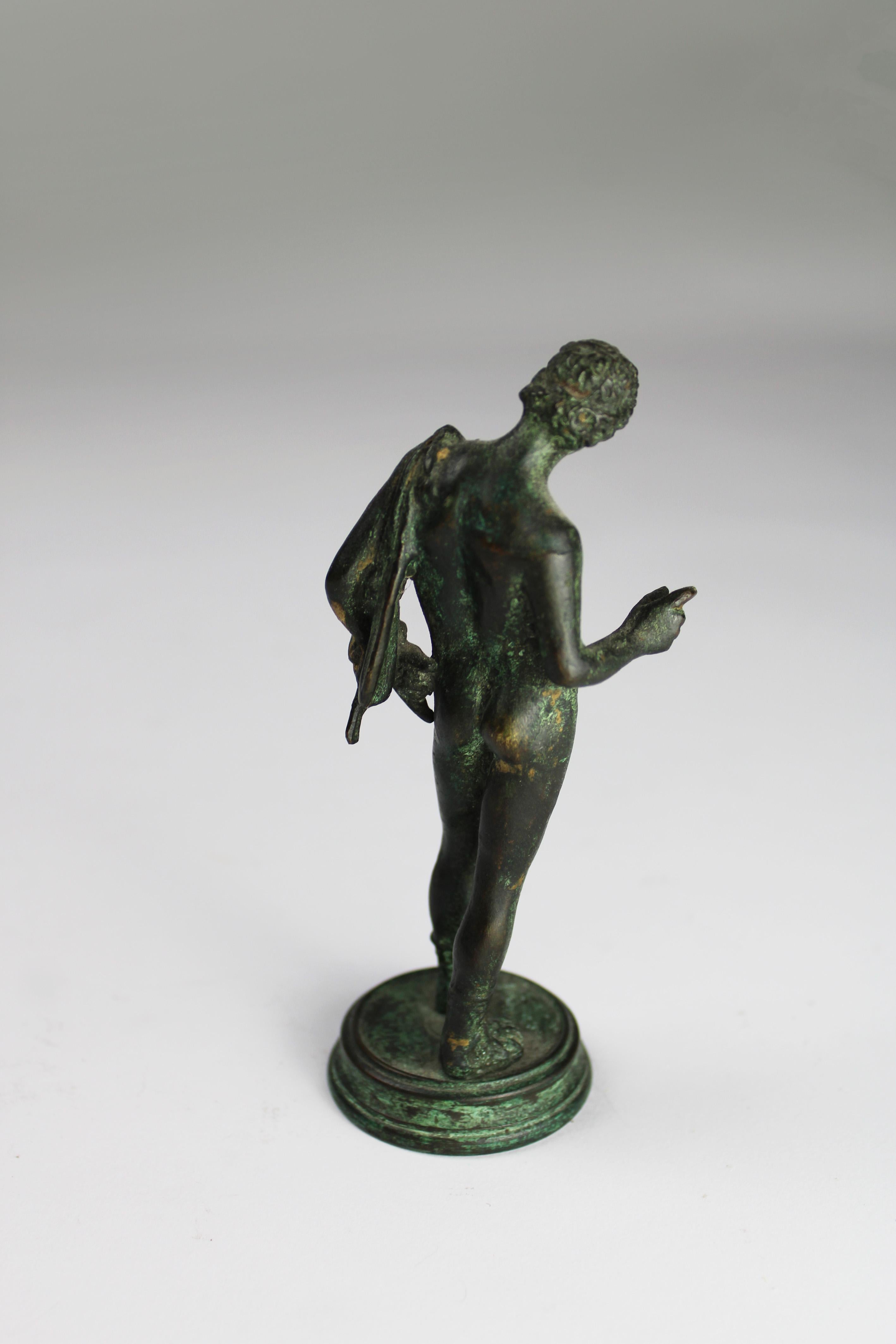 Patinated 19th Century Bronze Sculpture Narcissus Grand Tour souvenir Pompeii Italy