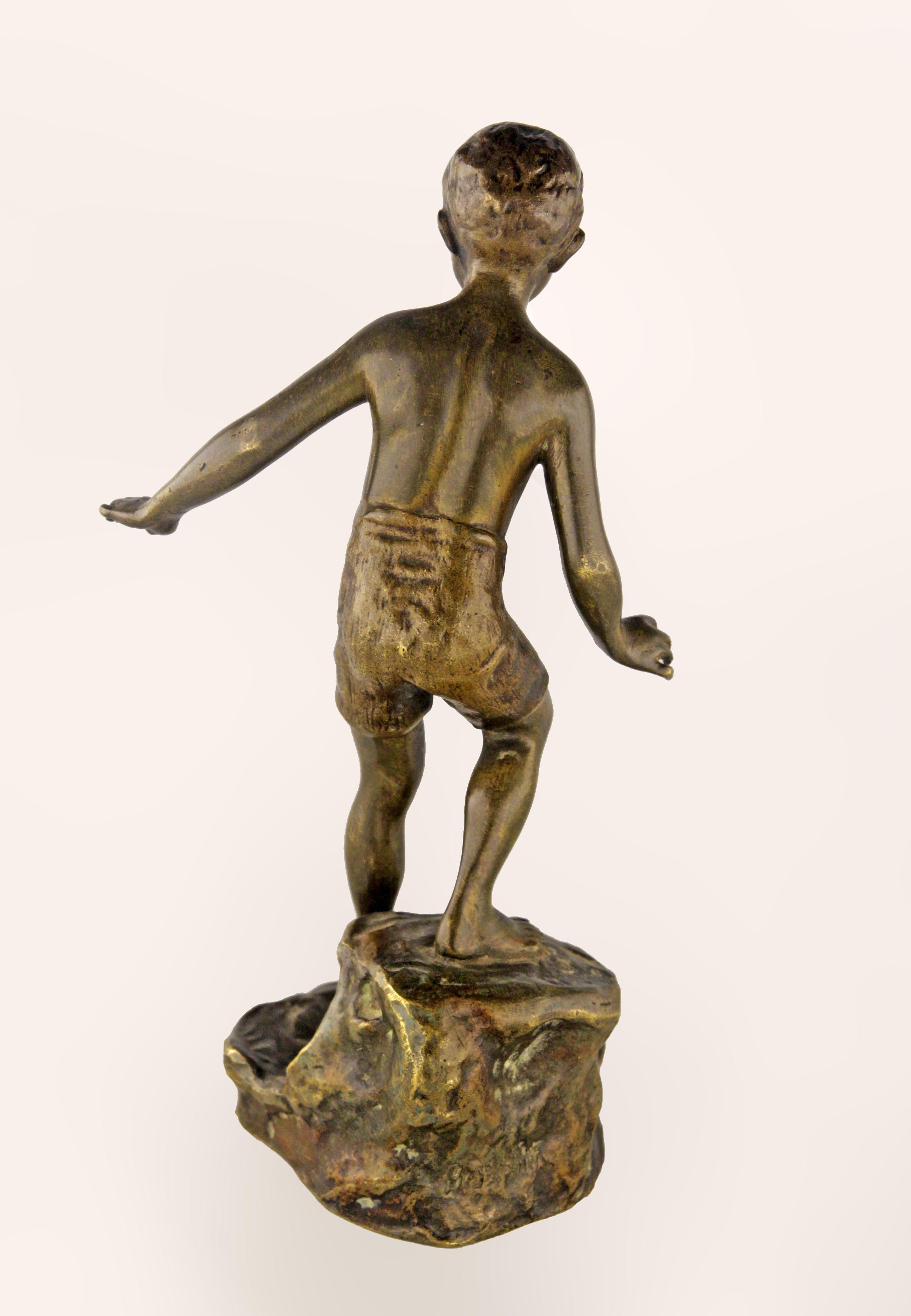 Austrian 19th Century Bronze Sculpture of a Boy Walking into Water by Ruffino Besserdich For Sale