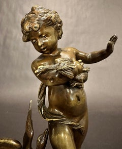19th Century Bronze Sculpture Of A Boy With Geese By Auguste Moreau
