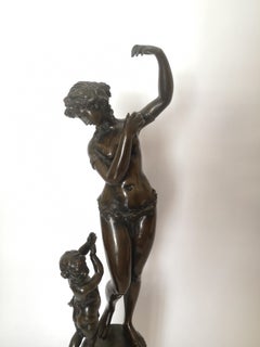 19th Century Bronze Sculpture of a Dancer and Child on Marble and Ormolu Base