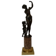 19th Century Bronze Sculpture of a Dancer and Child on Marble and Ormolu Base 19th Century Bronze Sculpture of a Dancer and Child on Marble and Ormolu Base
