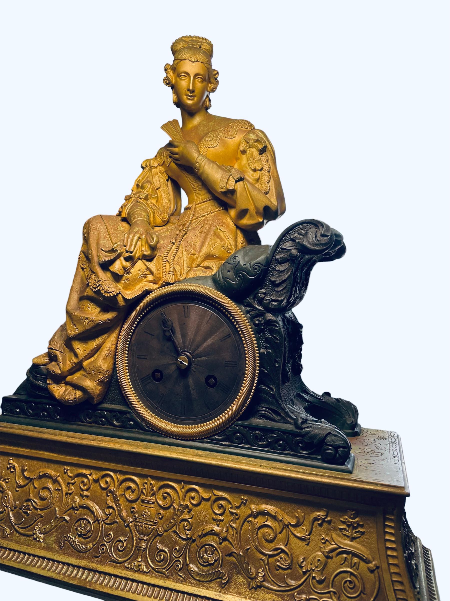 19th Century Bronze Sculpture Of A Lady Mantel Clock For Sale 13