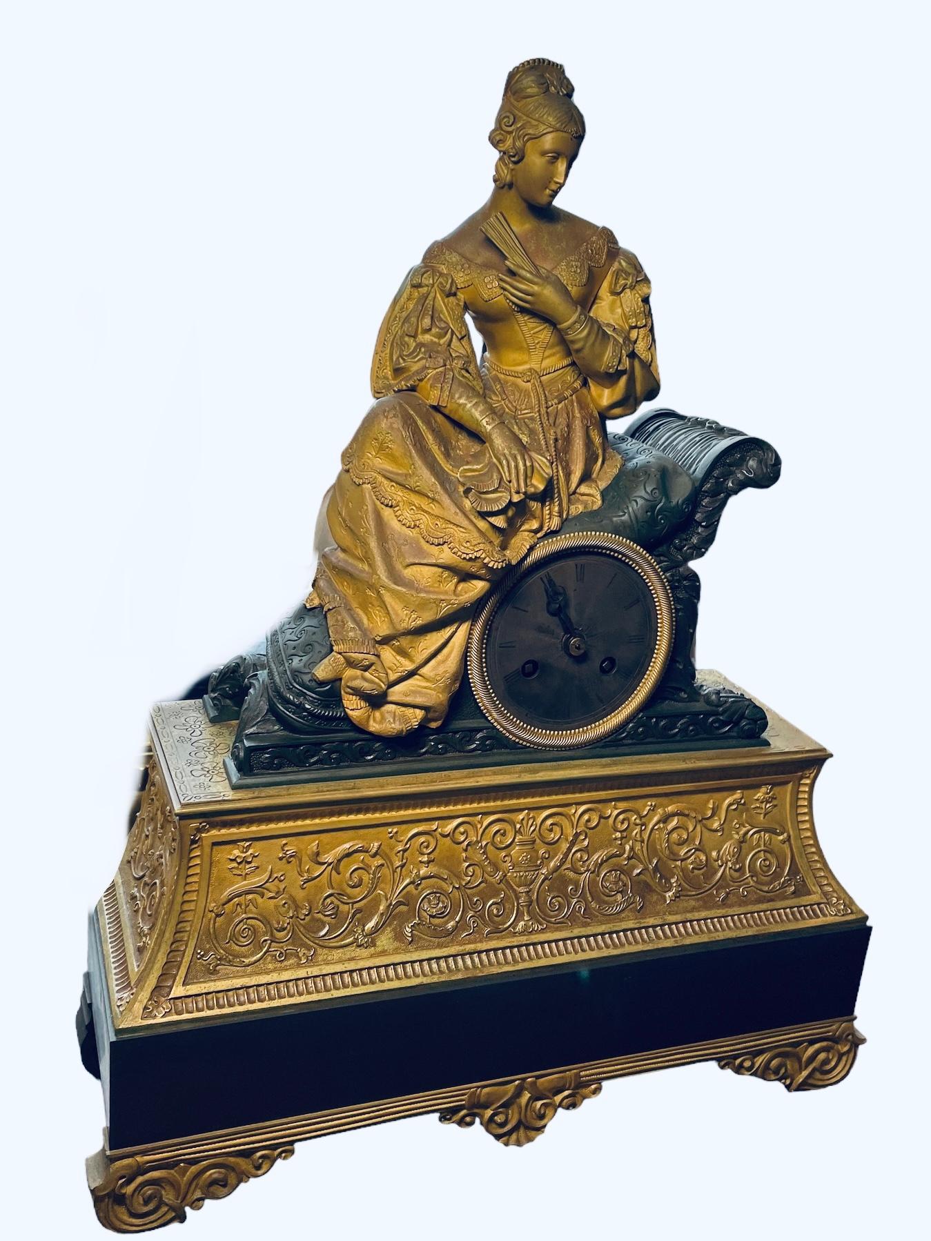 19th Century Bronze Sculpture Of A Lady Mantel Clock For Sale 14