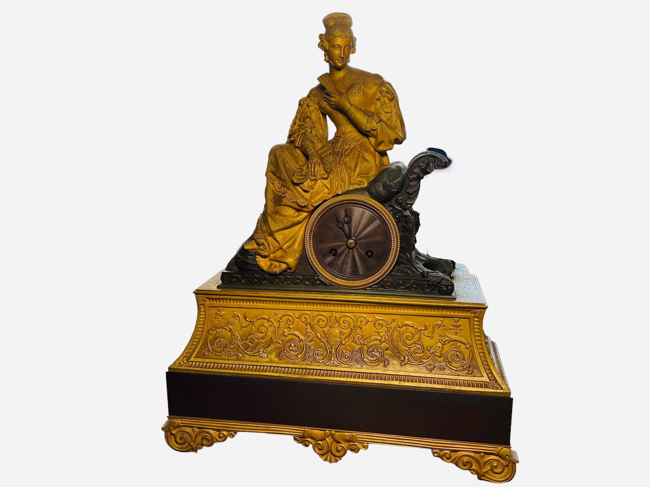 19th Century Bronze Sculpture Of A Lady Mantel Clock For Sale 2