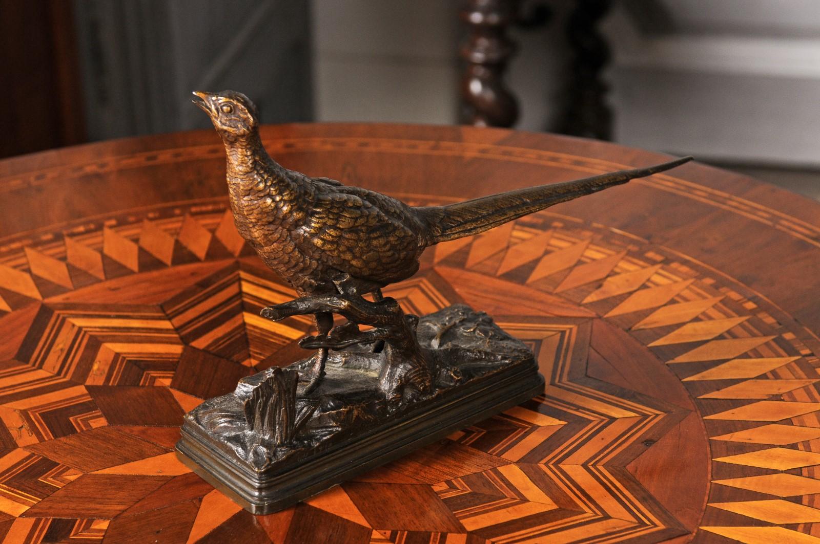 19th Century Bronze Sculpture of a Pheasant on Foliage Base by Alfred Dubucand For Sale 6