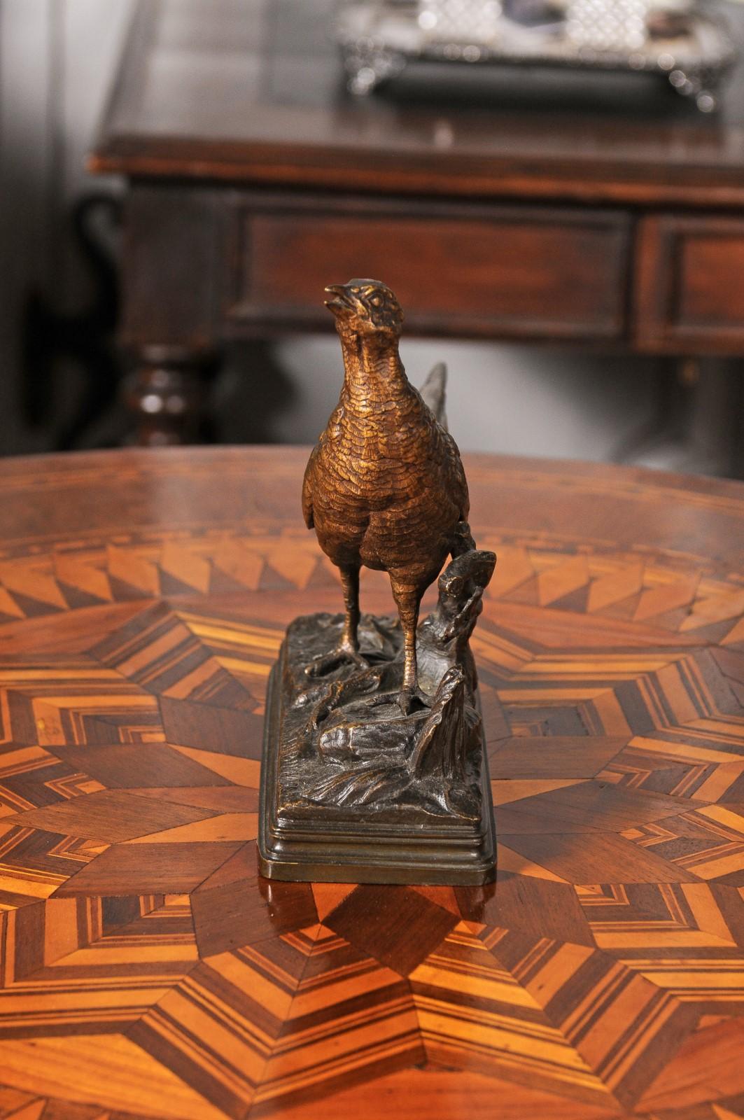 19th Century Bronze Sculpture of a Pheasant on Foliage Base by Alfred Dubucand For Sale 7