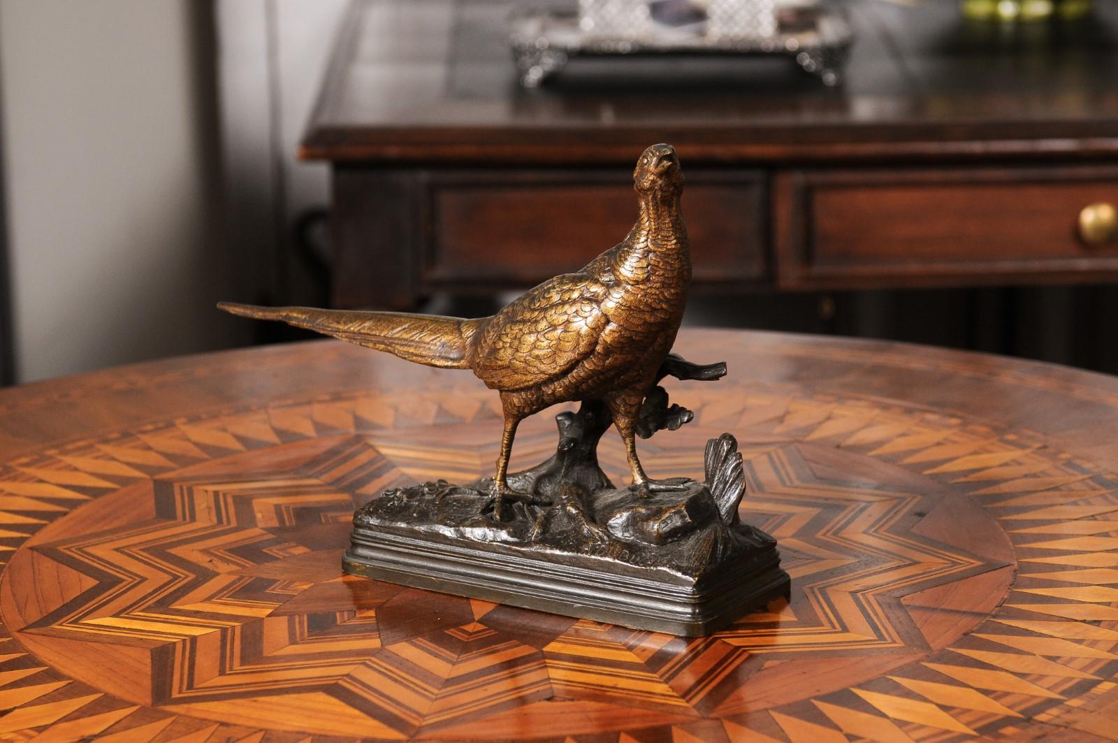 French 19th Century Bronze Sculpture of a Pheasant on Foliage Base by Alfred Dubucand For Sale