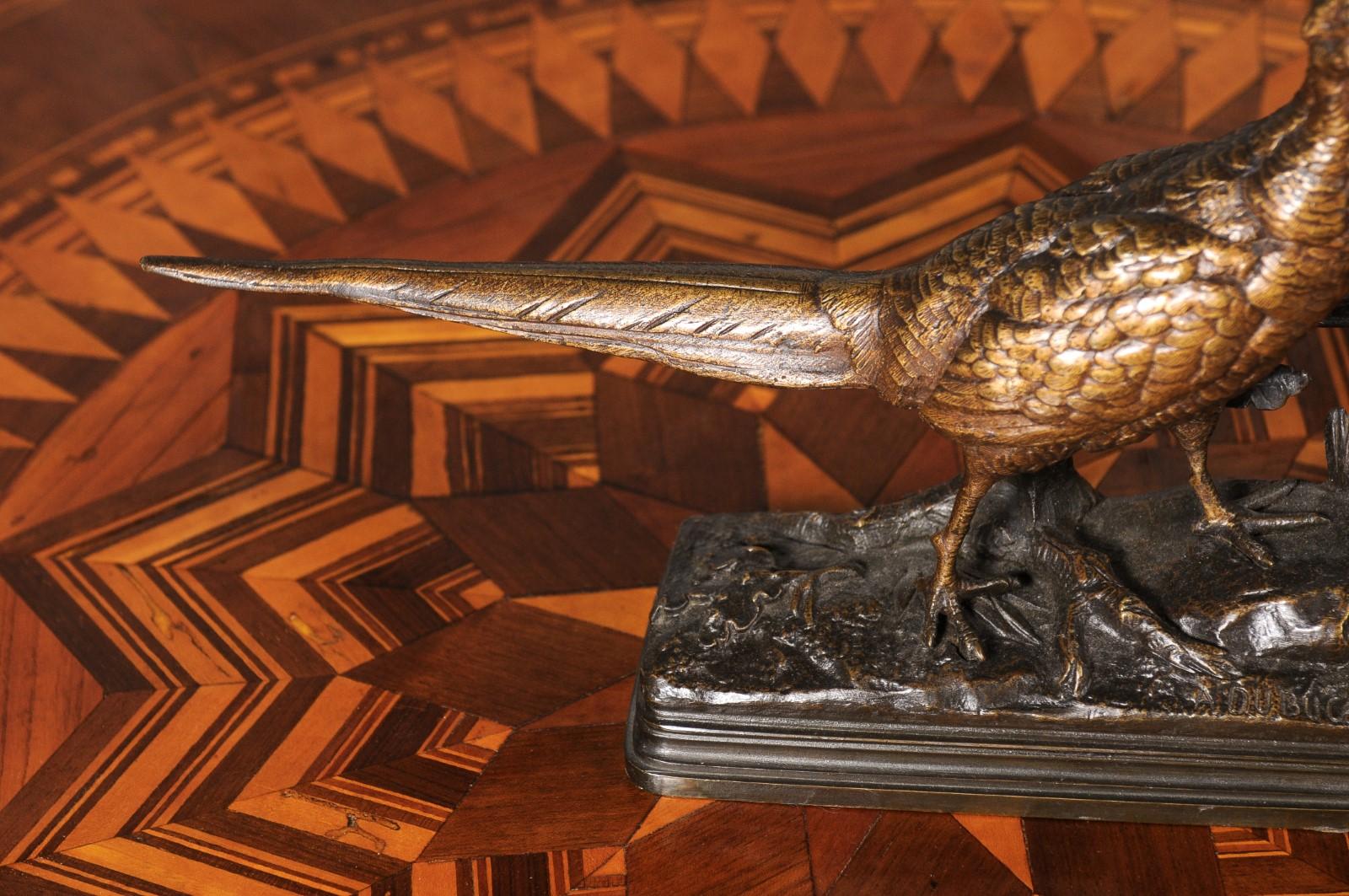 19th Century Bronze Sculpture of a Pheasant on Foliage Base by Alfred Dubucand In Good Condition For Sale In Atlanta, GA