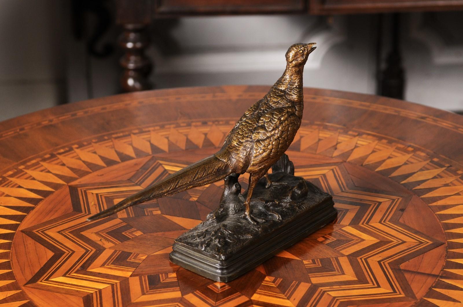 19th Century Bronze Sculpture of a Pheasant on Foliage Base by Alfred Dubucand For Sale 2