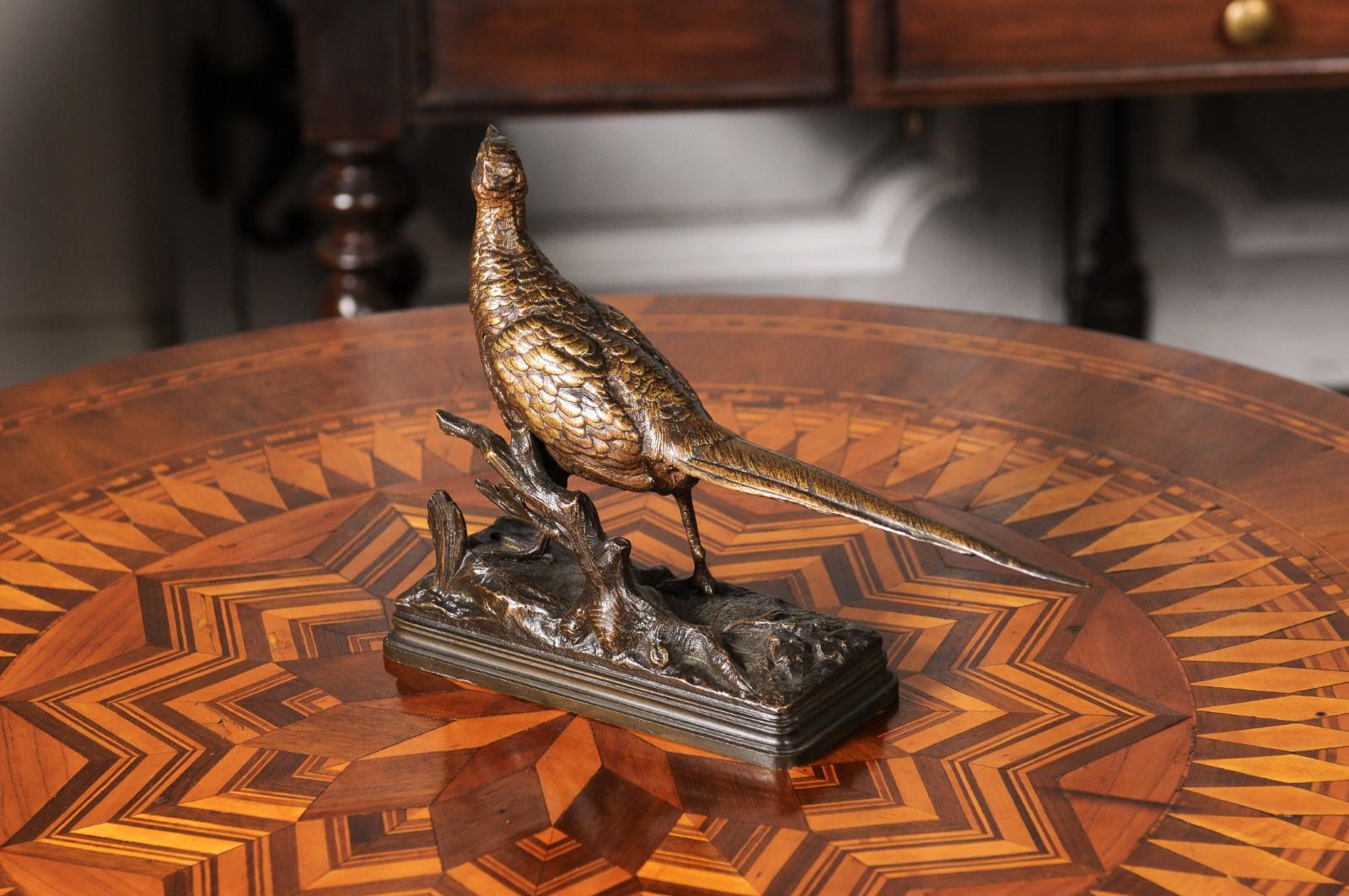 19th Century Bronze Sculpture of a Pheasant on Foliage Base by Alfred Dubucand For Sale 4