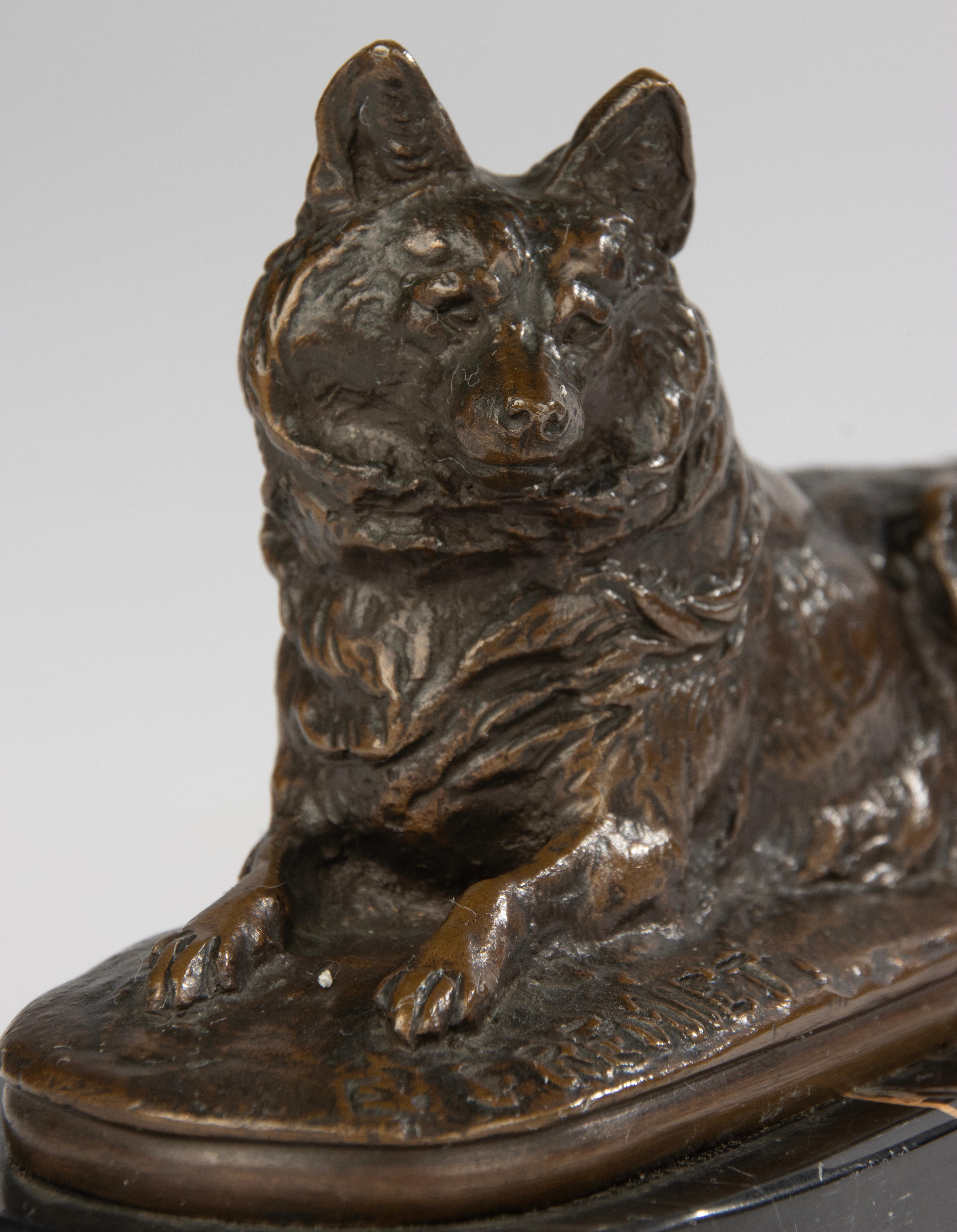 Francese Scultura in bronzo del XIX secolo raffigurante un cane Spitz - di Emmanuel Frémiet in vendita