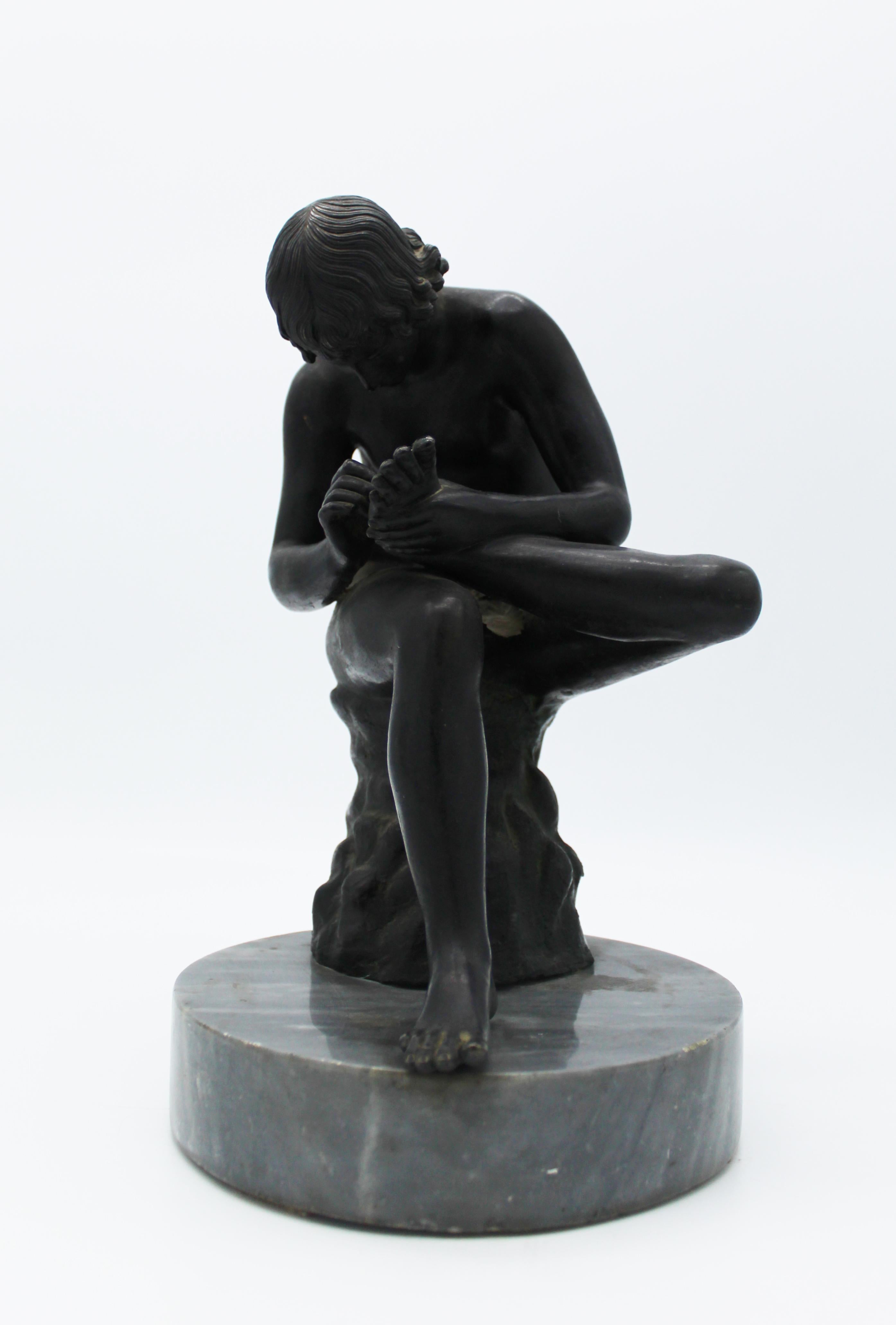 Hand-Crafted 19th Century Bronze Sculpture of Boy after Original Classical Greek with Thorn For Sale