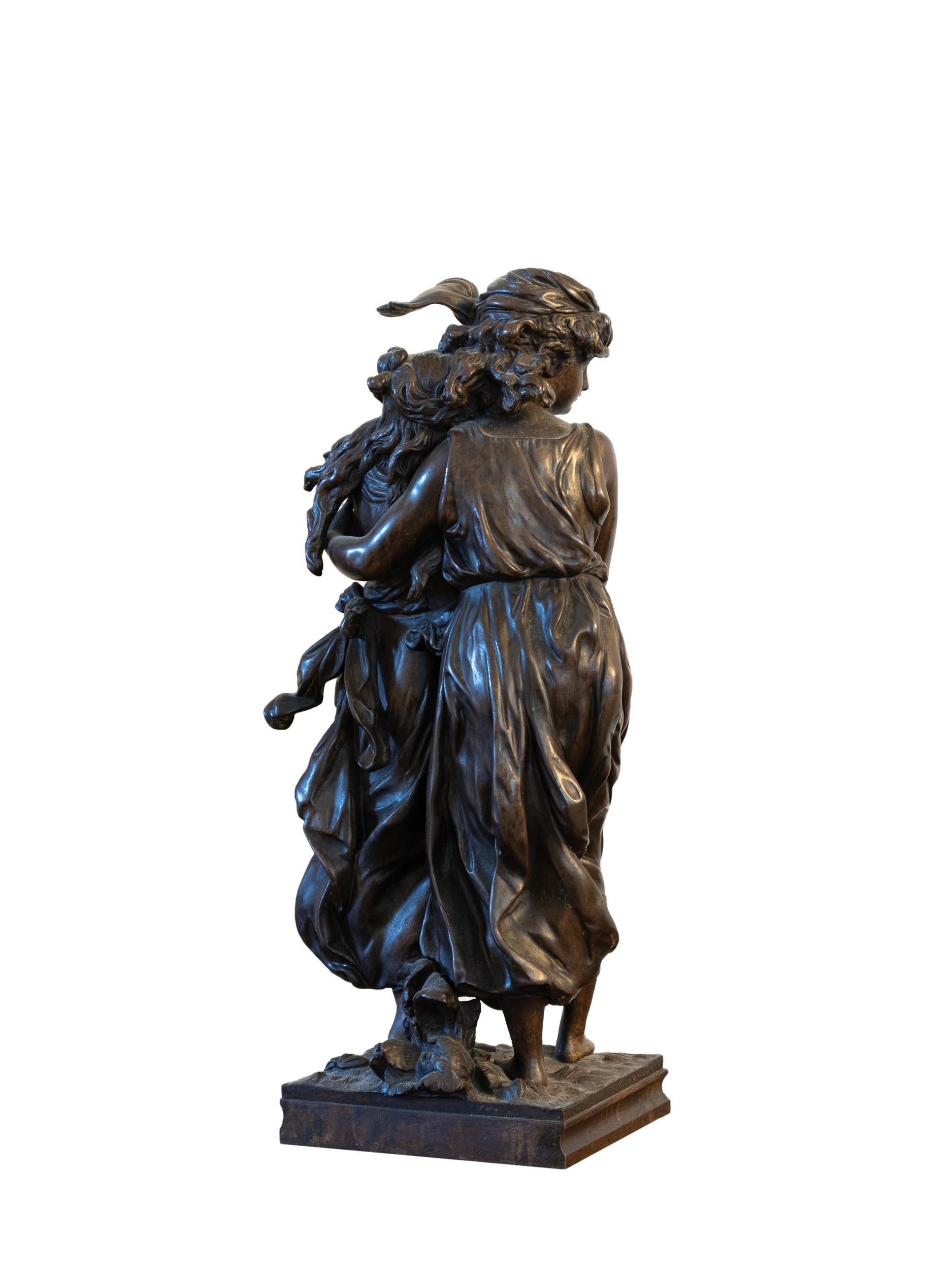 Belle Époque Spelter Sculpture of Demeter Persephone Embracing By François Moreau For Sale