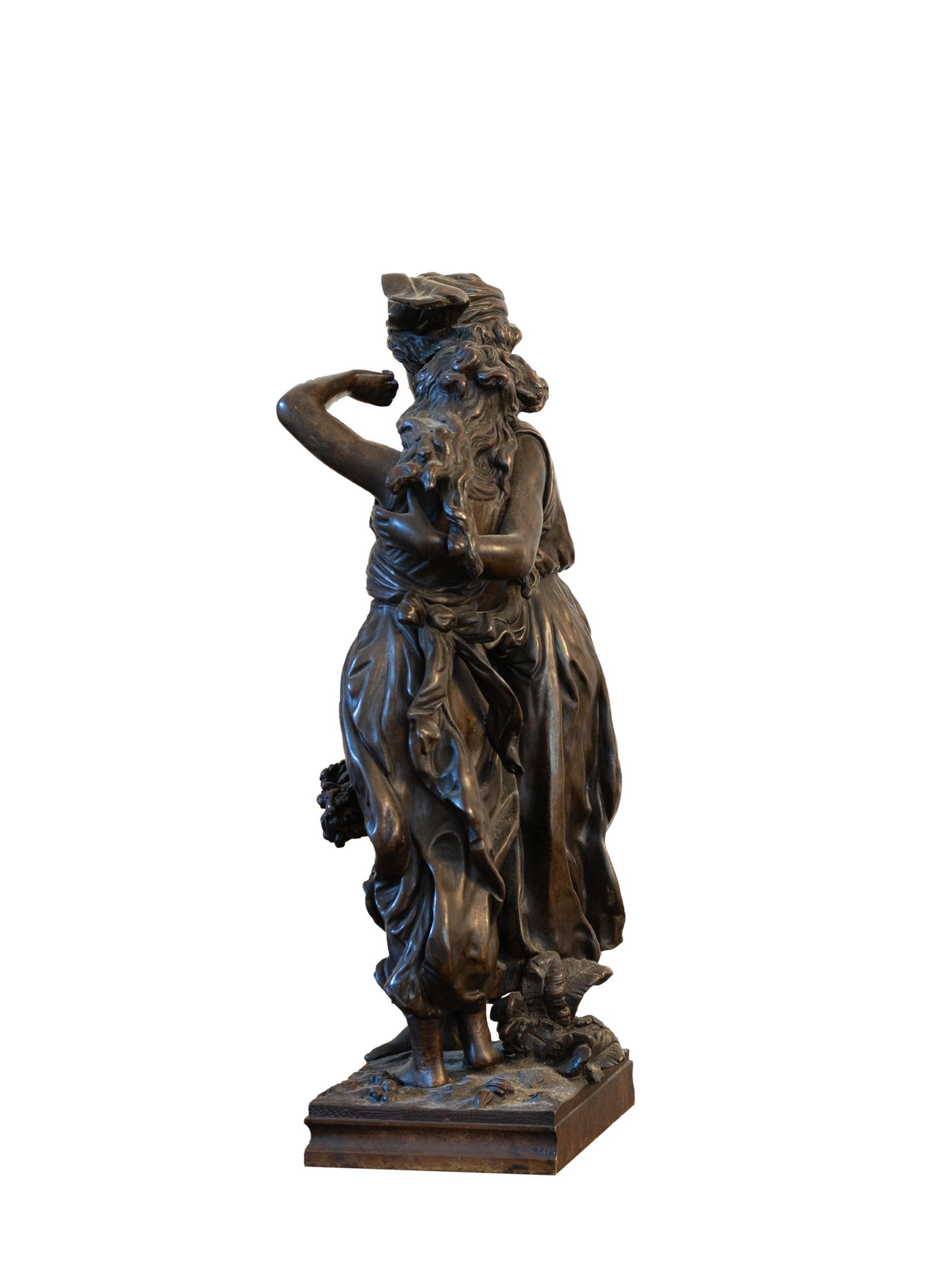French Spelter Sculpture of Demeter Persephone Embracing By François Moreau For Sale